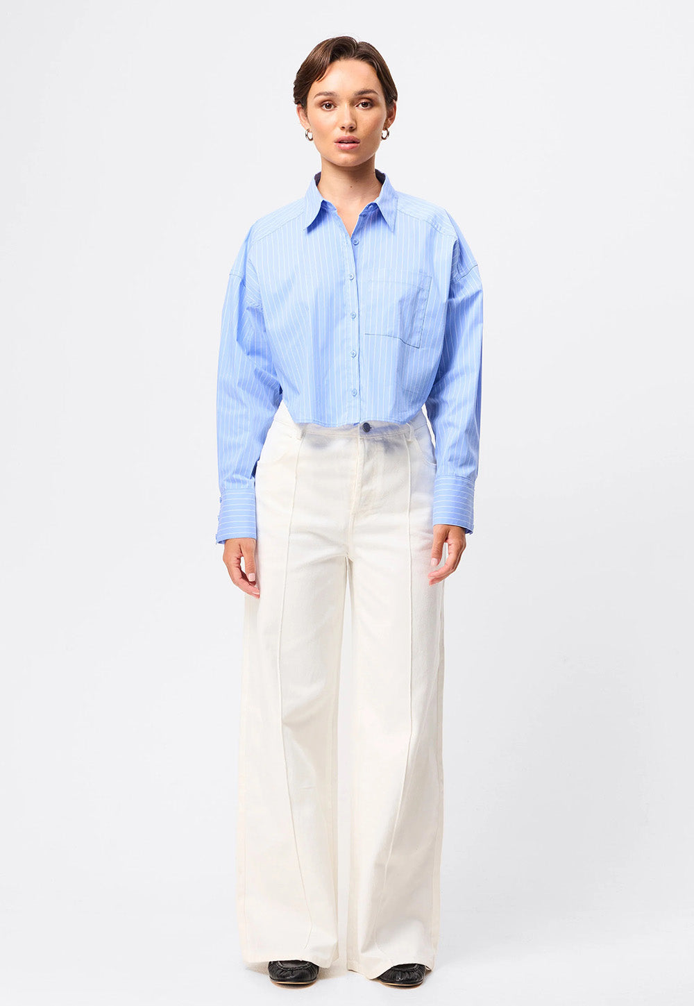 Repeat After Me Cropped Shirt - Blue Stripe