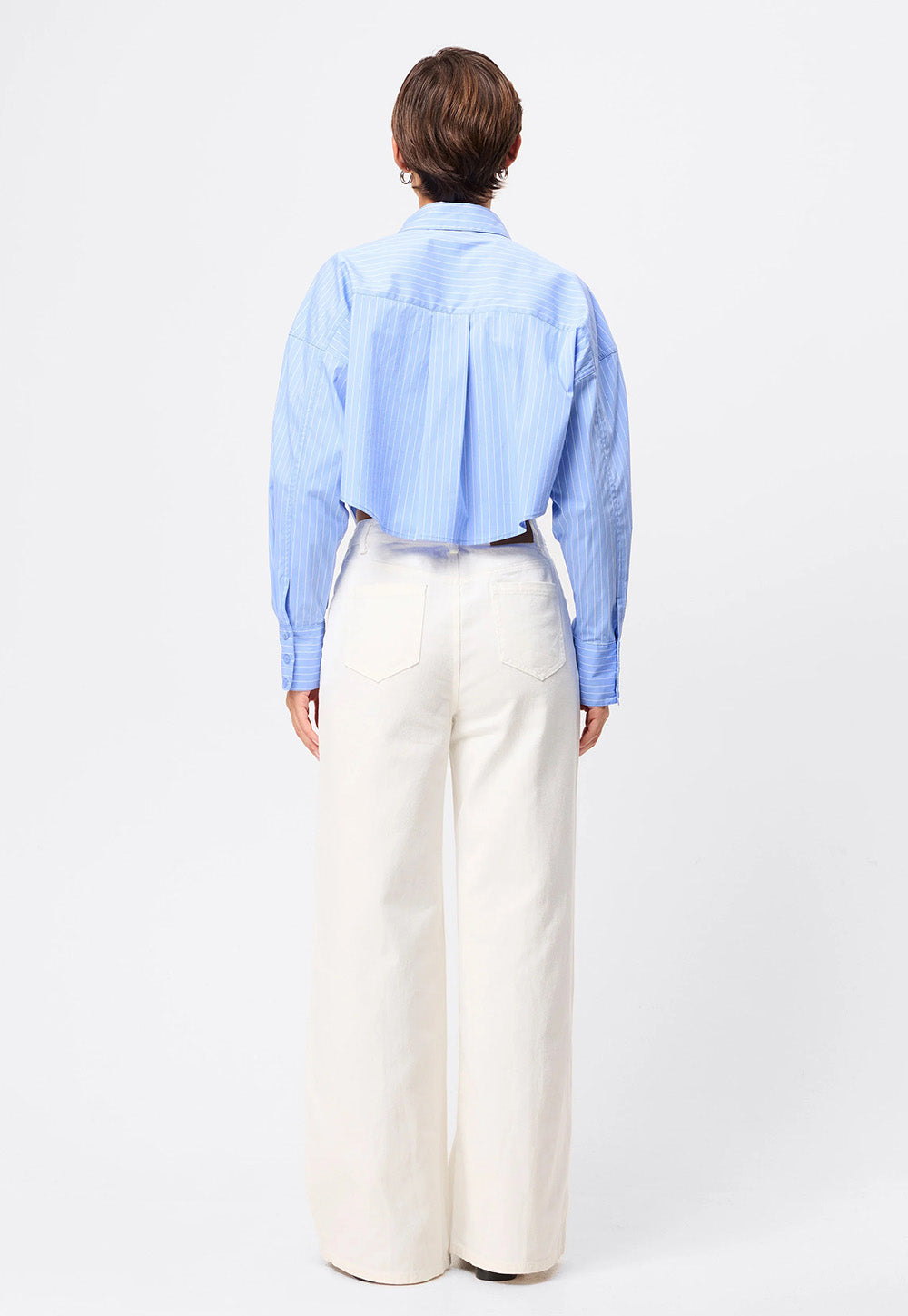Repeat After Me Cropped Shirt - Blue Stripe