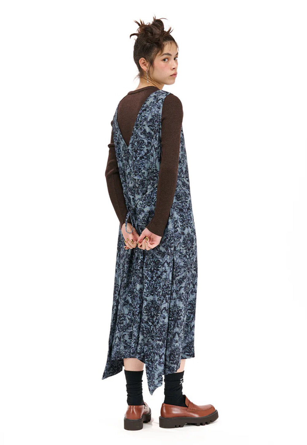 Detached Pinafore - Anaglypta Print - Blue