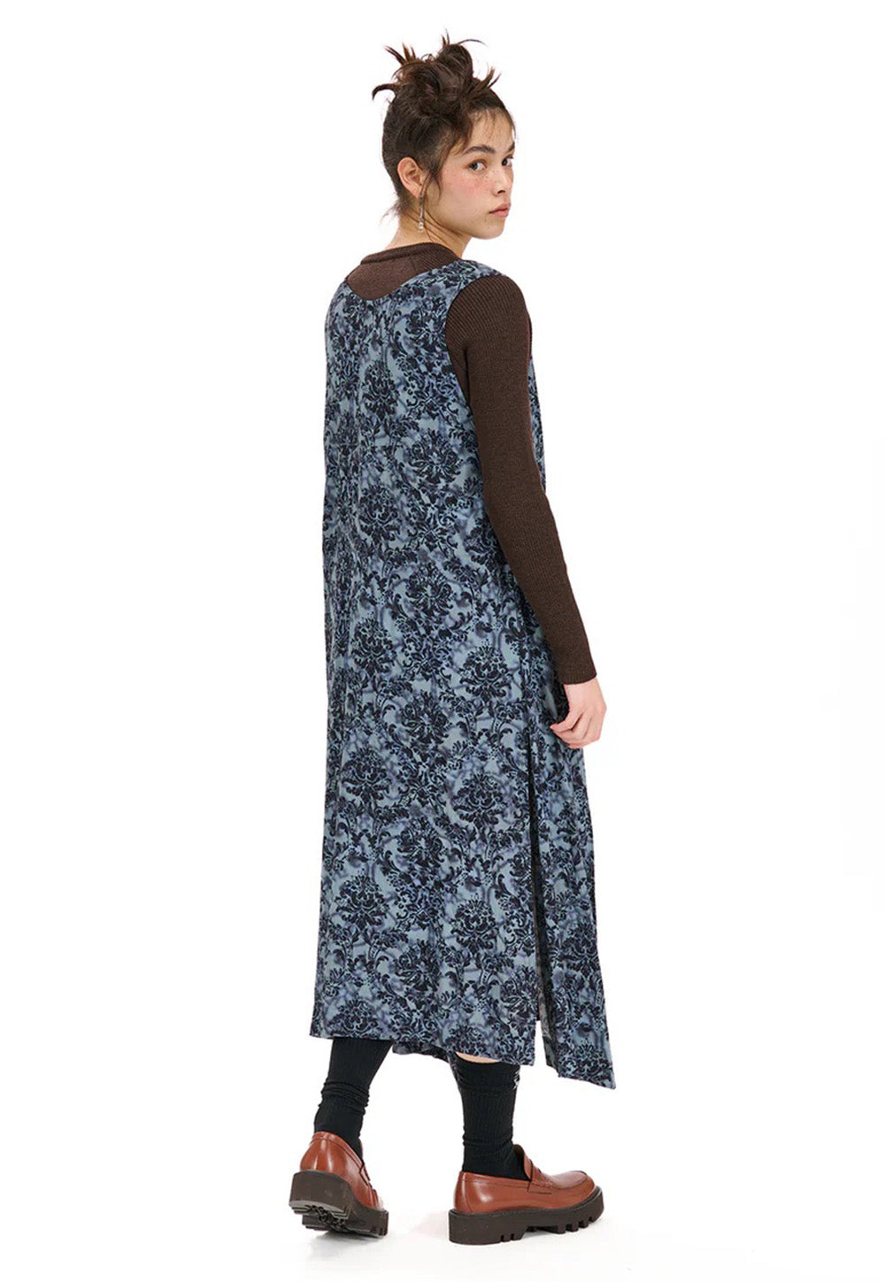 Detached Pinafore - Anaglypta Print - Blue