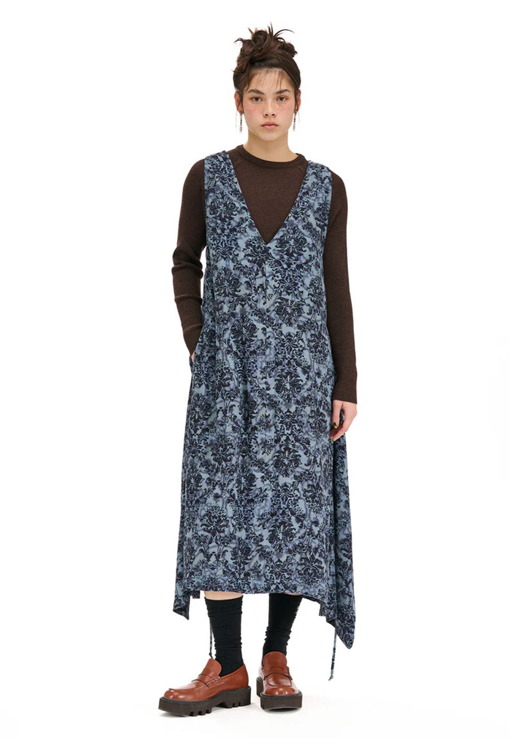 Detached Pinafore - Anaglypta Print - Blue
