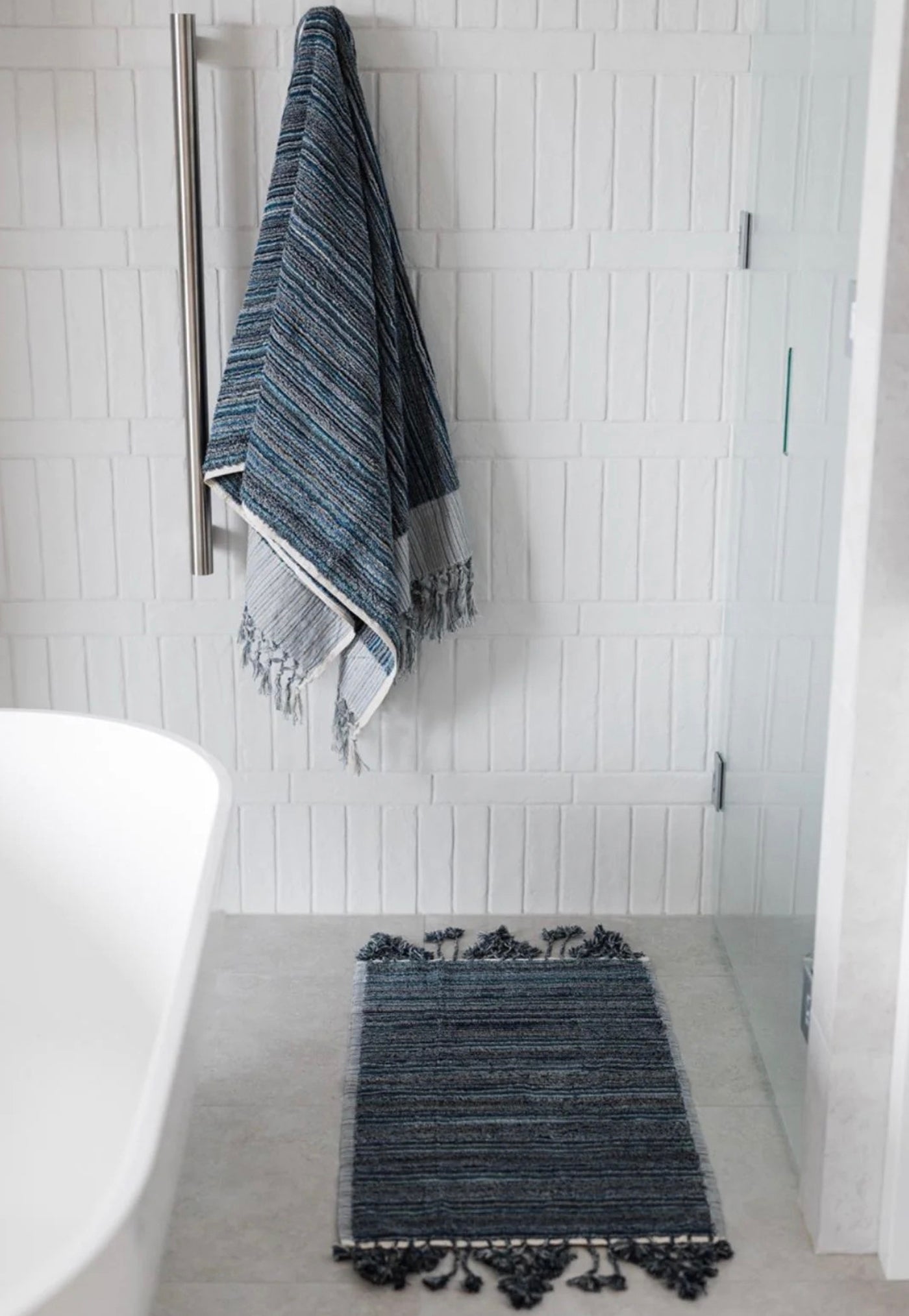 Paros Organic Bath Mat - Blue & Petrol sold by Angel Divine