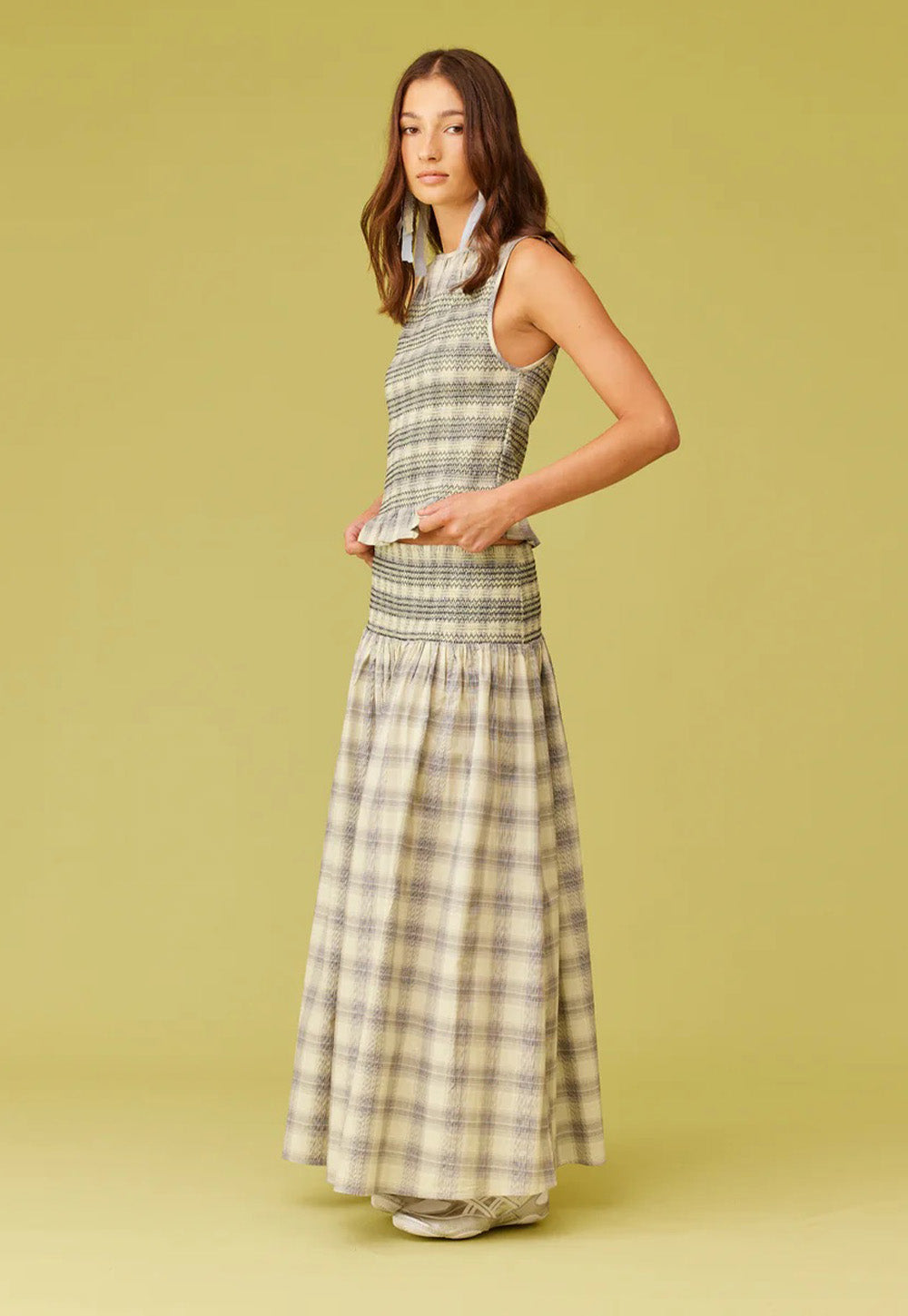 Anastasia Tank - Sage Tartan