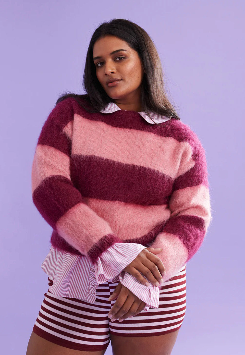 Velma Stripe Jumper - Pink Burgandy