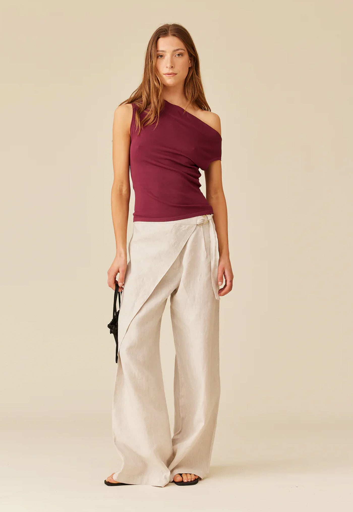 Sasha Linen Wrap Pant - Natural