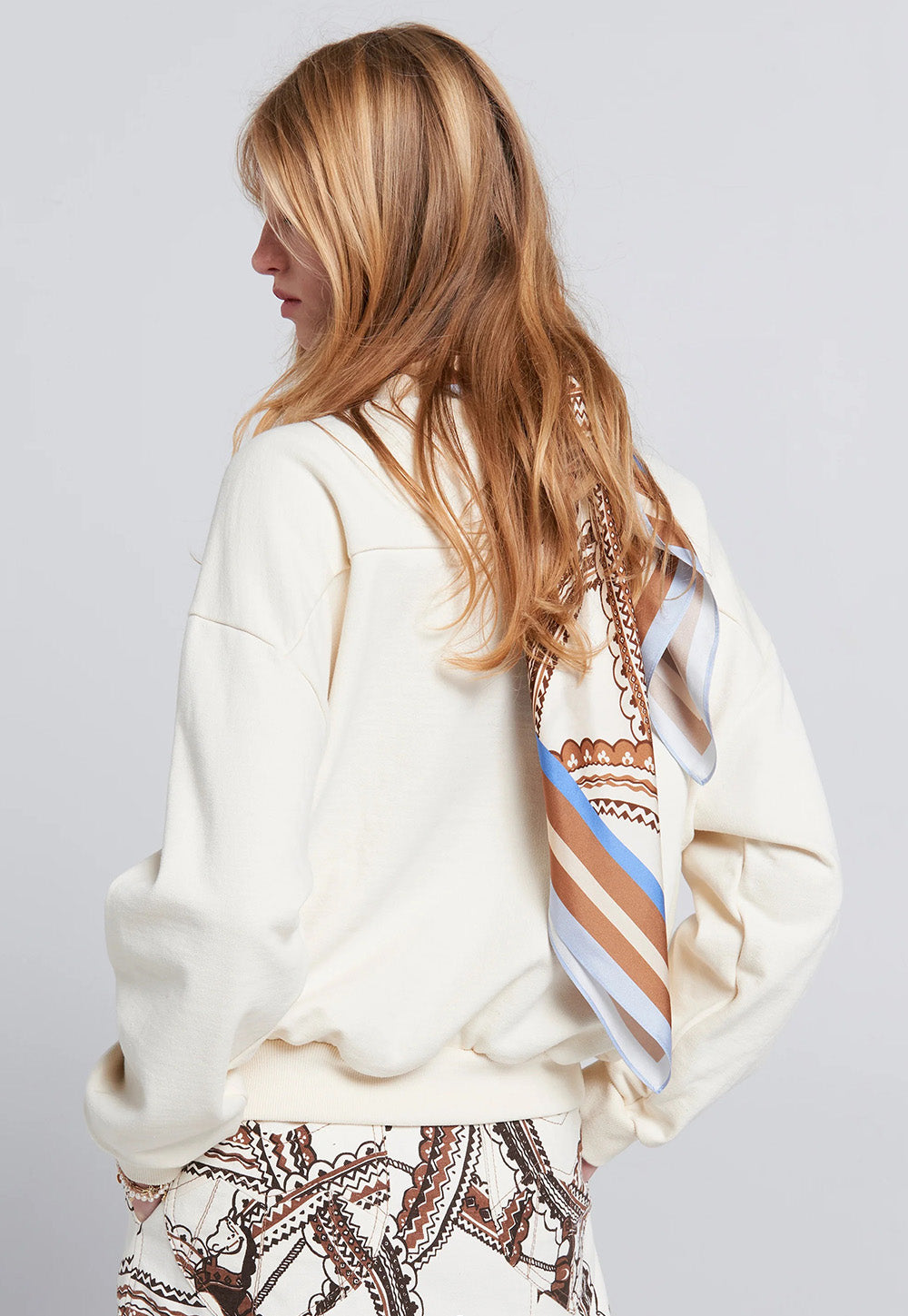 Runaway Carousel Organic Cotton Crewneck Sweatshirt - Ecru/Mocha