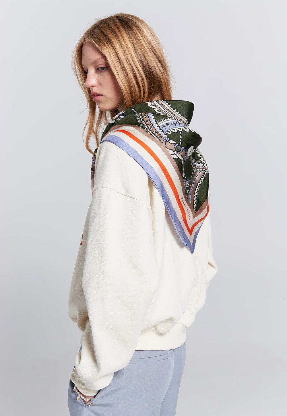 Runaway Carousel Organic Cotton Crewneck Sweatshirt - Ecru/Tangerine