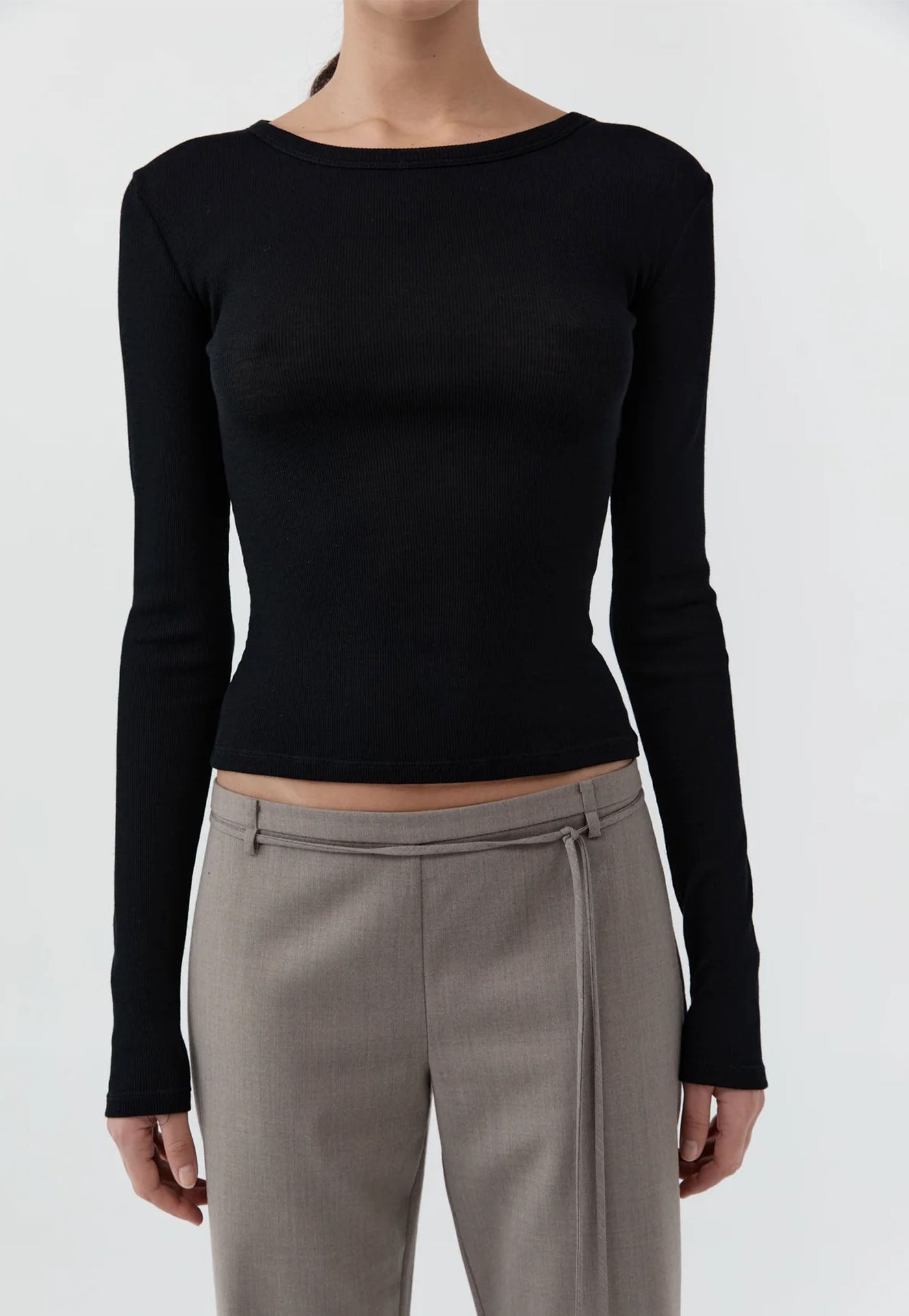 90s Wool Rouleau Minimal Pants - Light Taupe