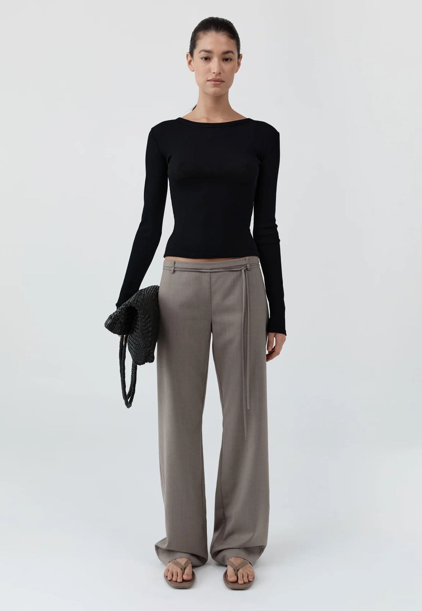 90s Wool Rouleau Minimal Pants - Light Taupe