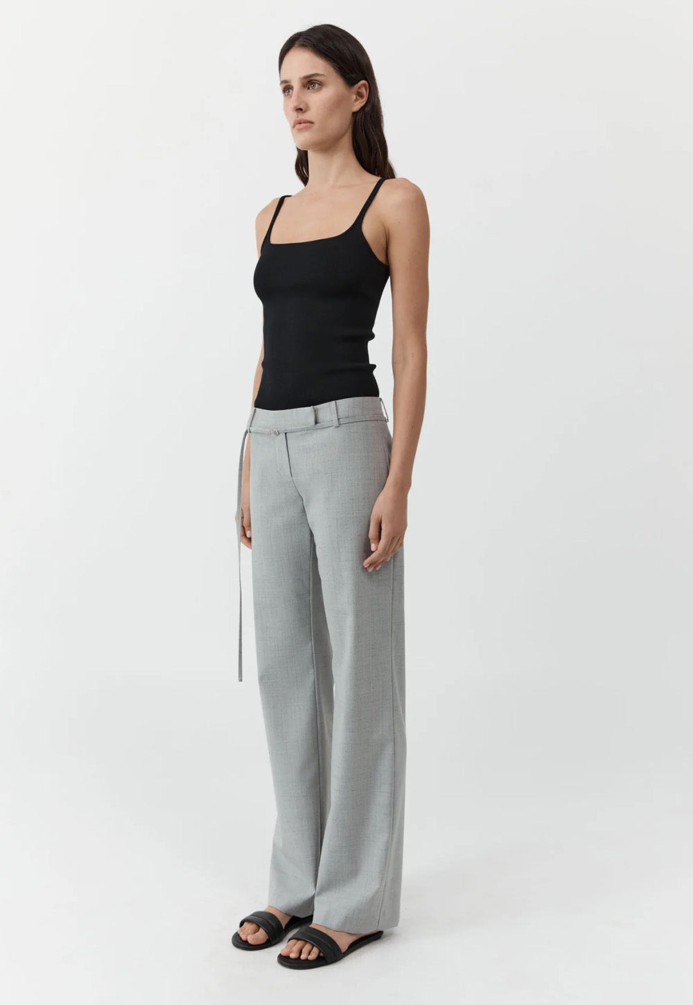 90s Belt Minimal Pants - Concrete