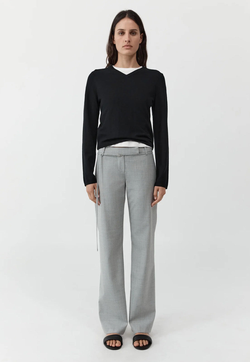 90s Belt Minimal Pants - Concrete