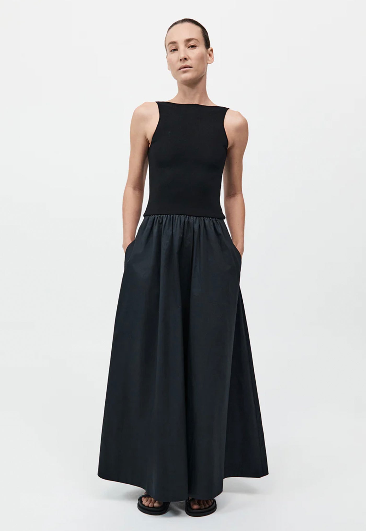 Bateau Cut Out Dress - Black