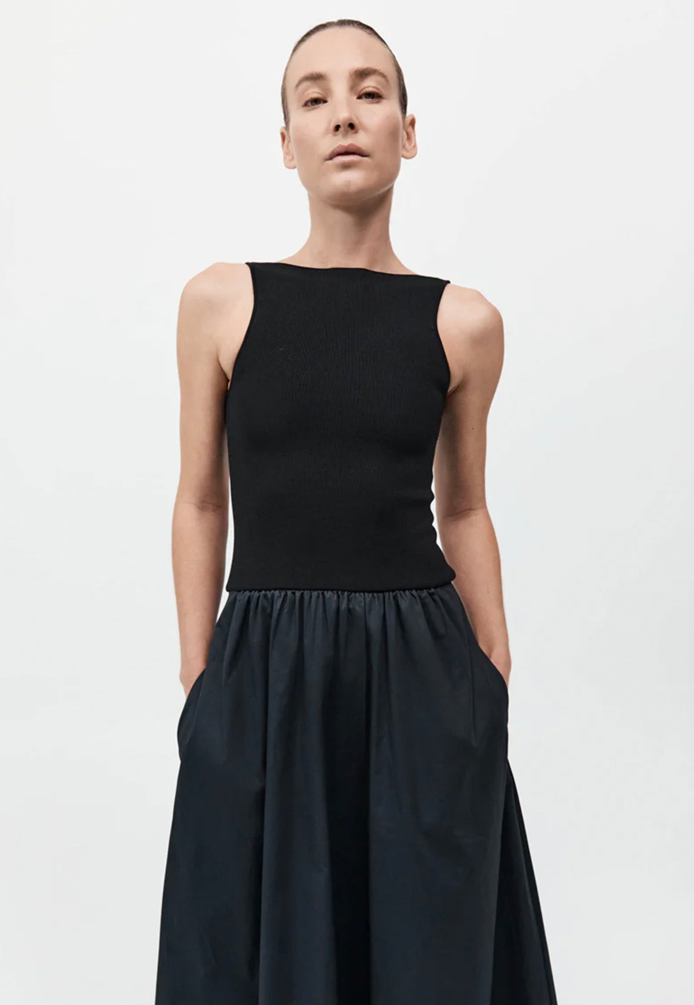Bateau Cut Out Dress - Black