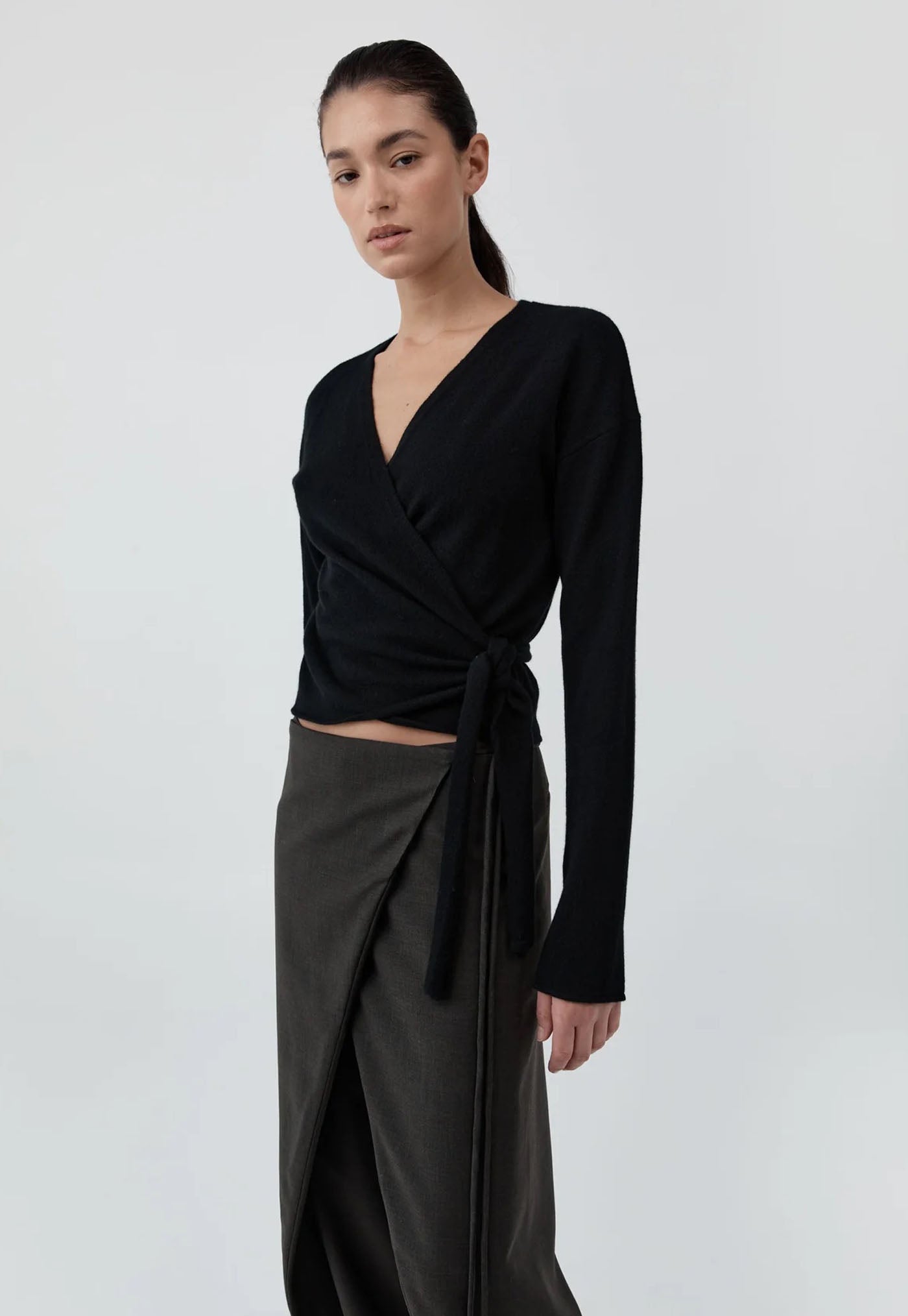 Cashmere Wrap Cardigan - Black