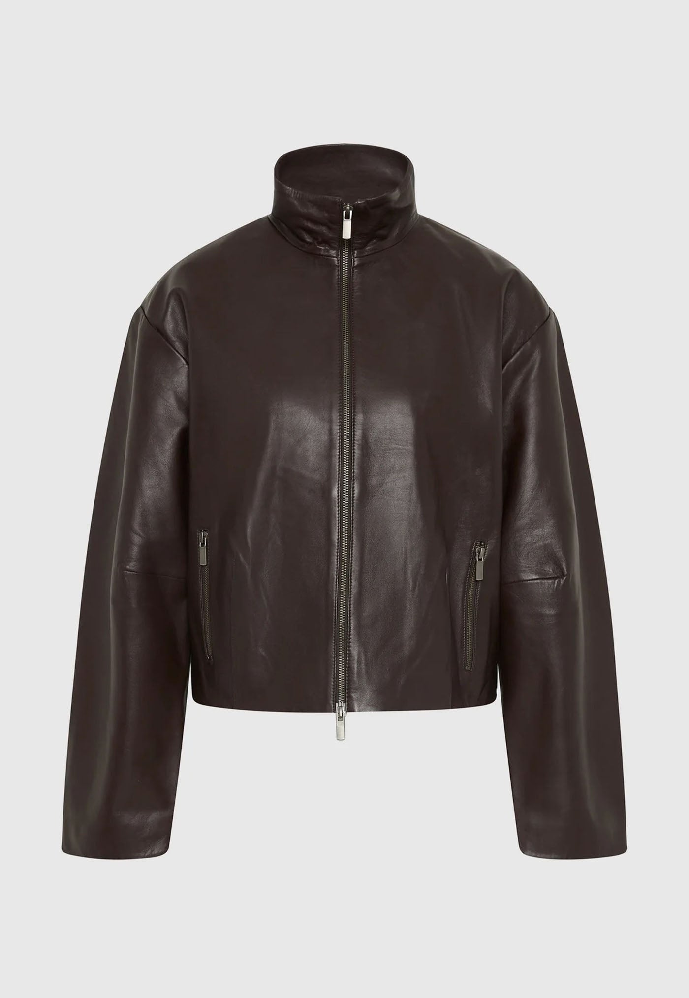 Cocoon Zip Leather Jacket - Chocolate