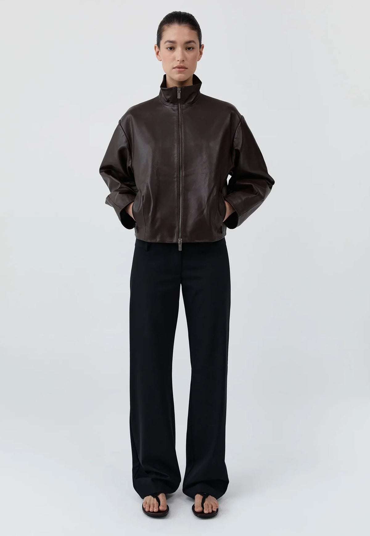 Cocoon Zip Leather Jacket - Chocolate