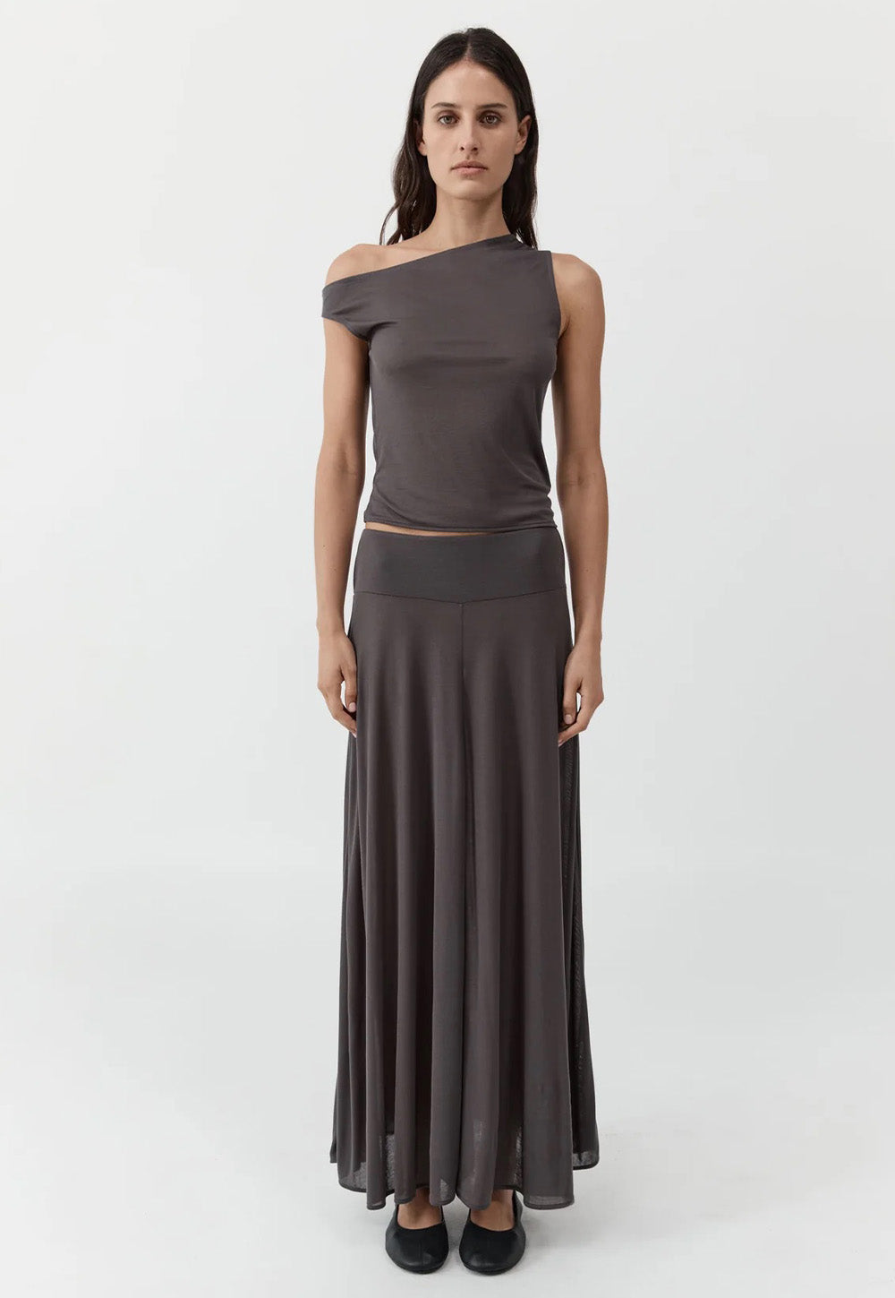 Fine Jersey Asymm Top - Soot