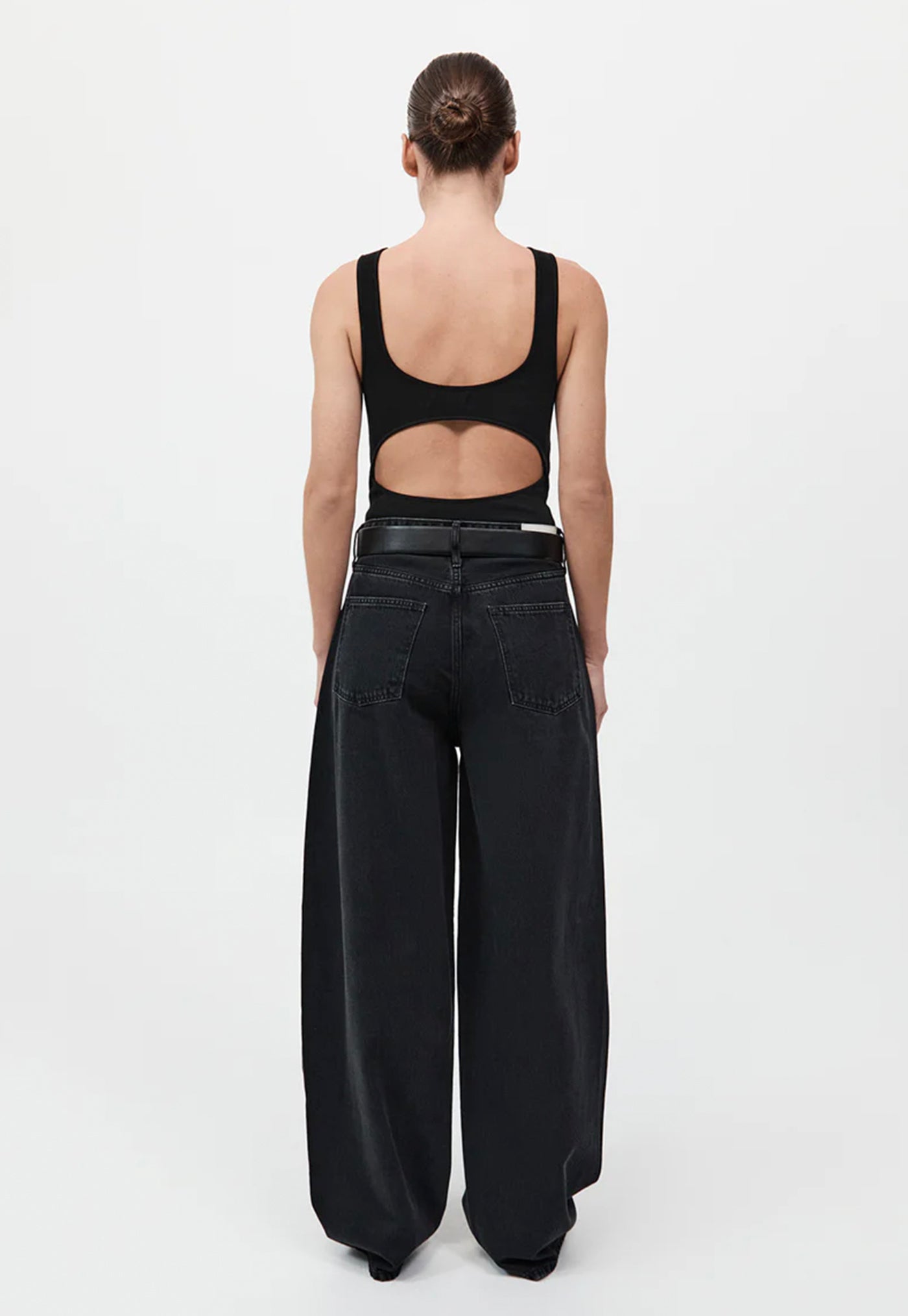 Mid Rise Balloon Jeans - Washed Black