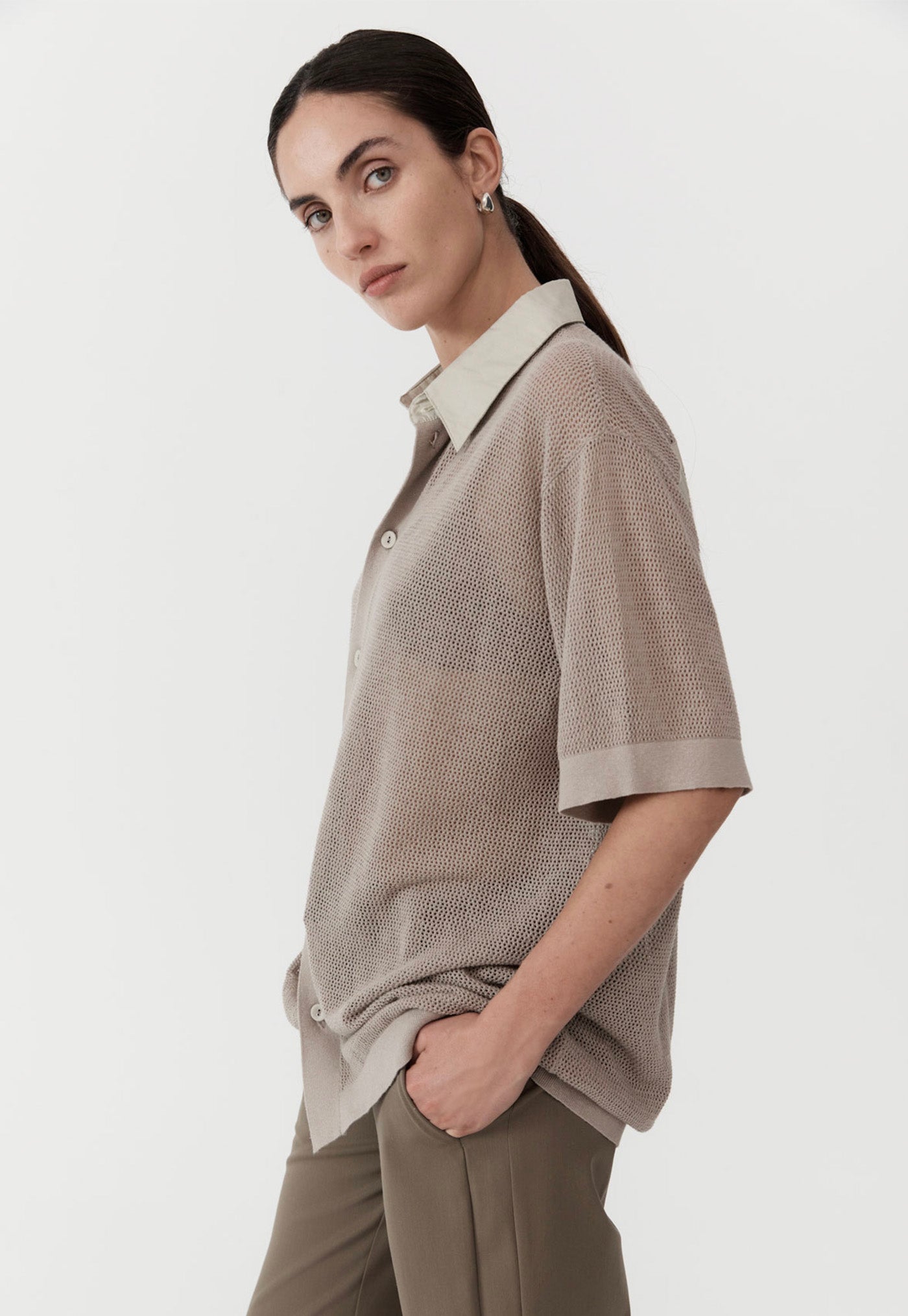 Mesh Short Sleeve Shirt - Fog sold by Angel Divine