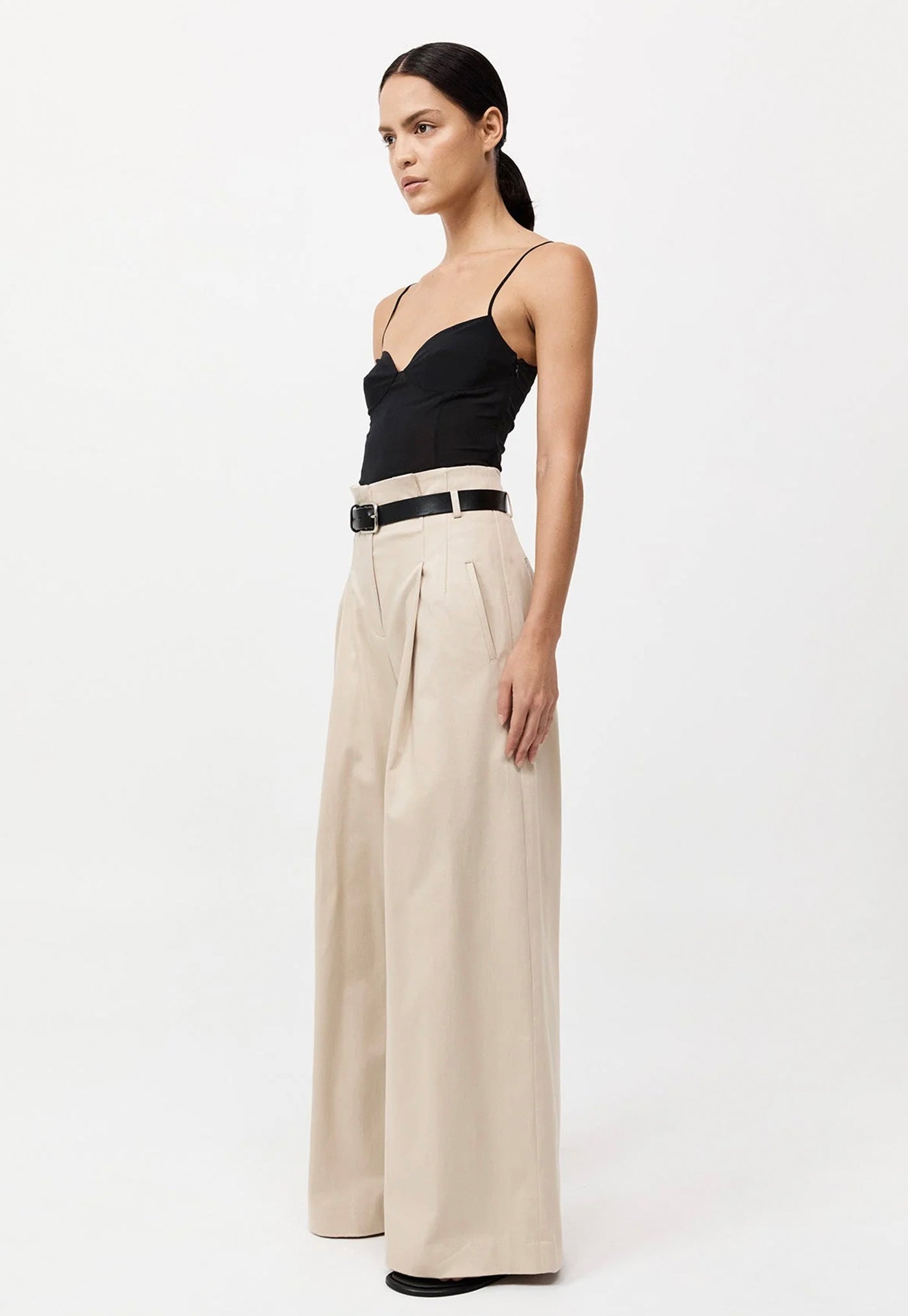 Cotton Paperbag Waist Trousers - Champagne sold by Angel Divine