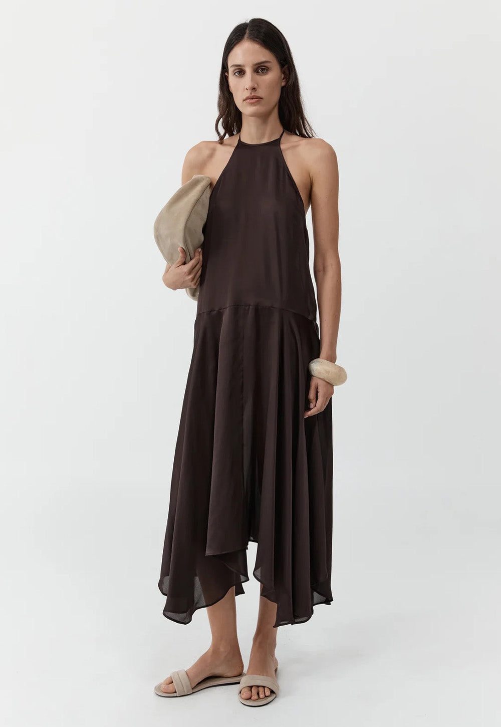 Silk Handkerchief Halter Dress - Bark