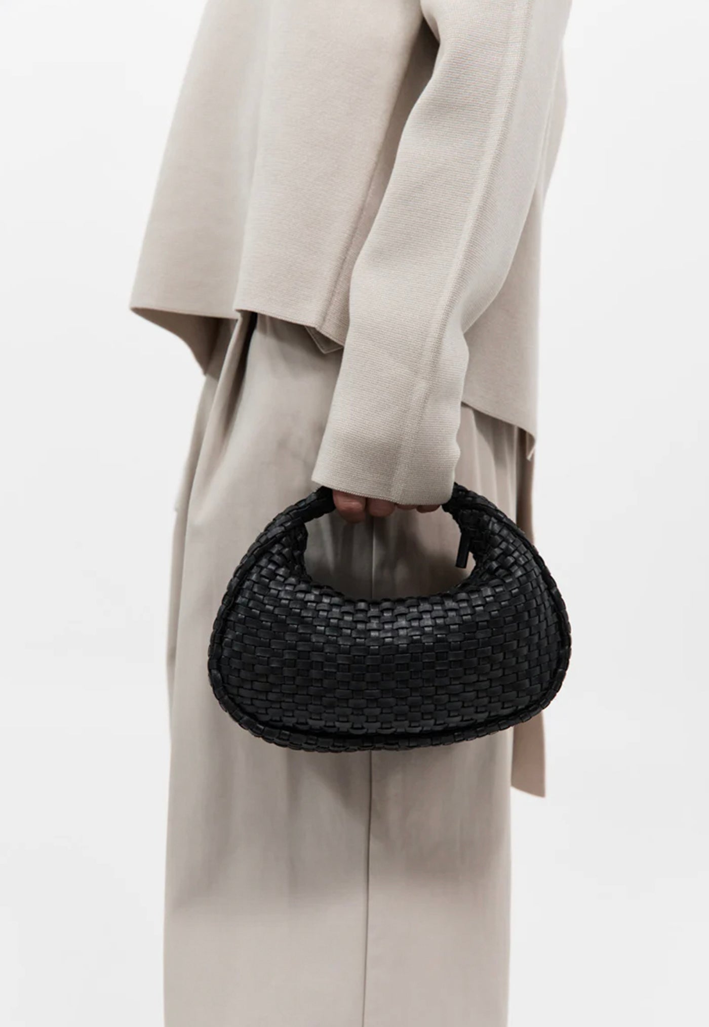 Latice Weave Mini Bon Bon Bag - Black