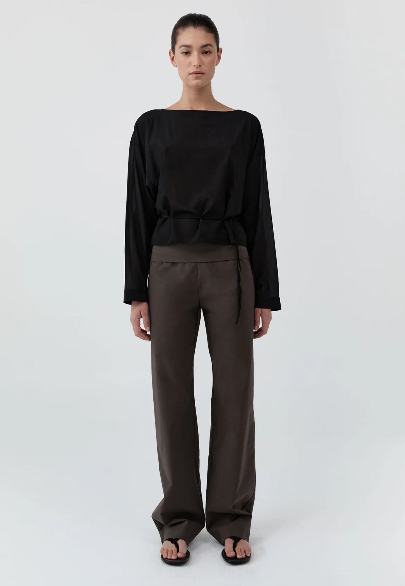 Stretch Silk Bateau Top - Black