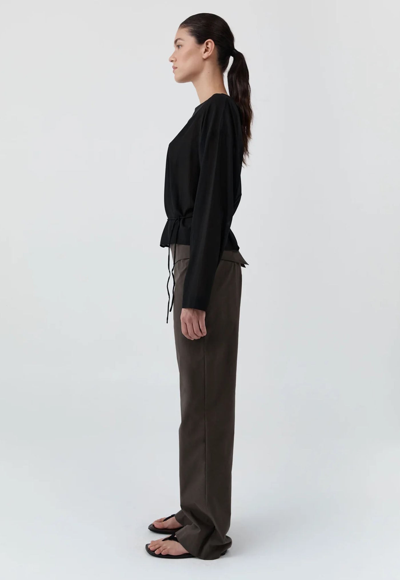 Stretch Silk Bateau Top - Black