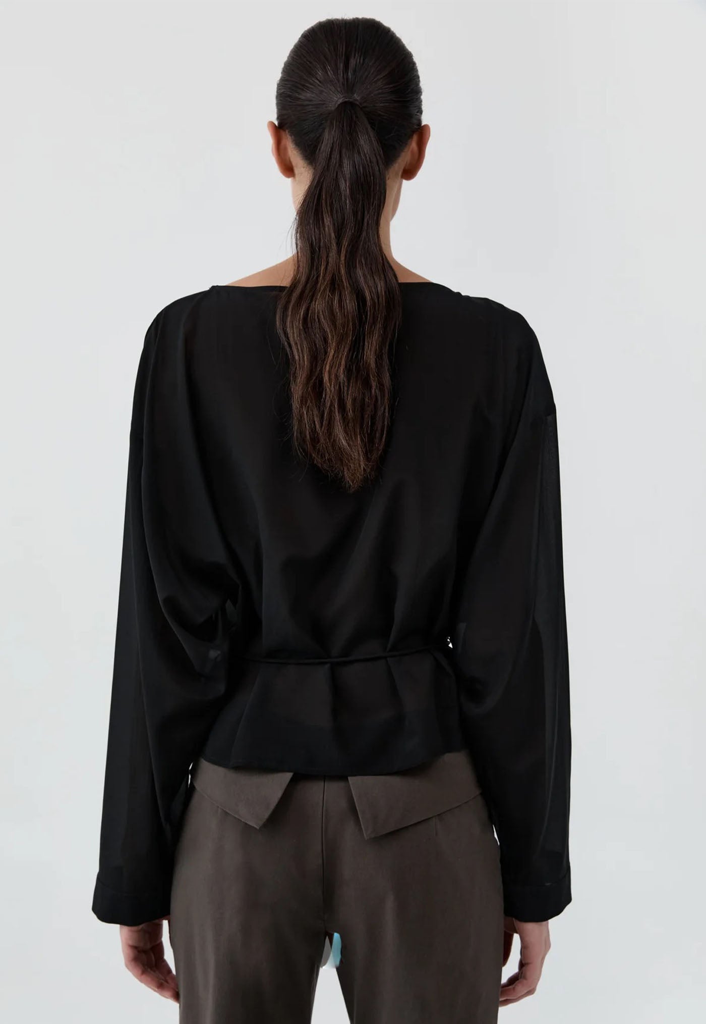 Stretch Silk Bateau Top - Black
