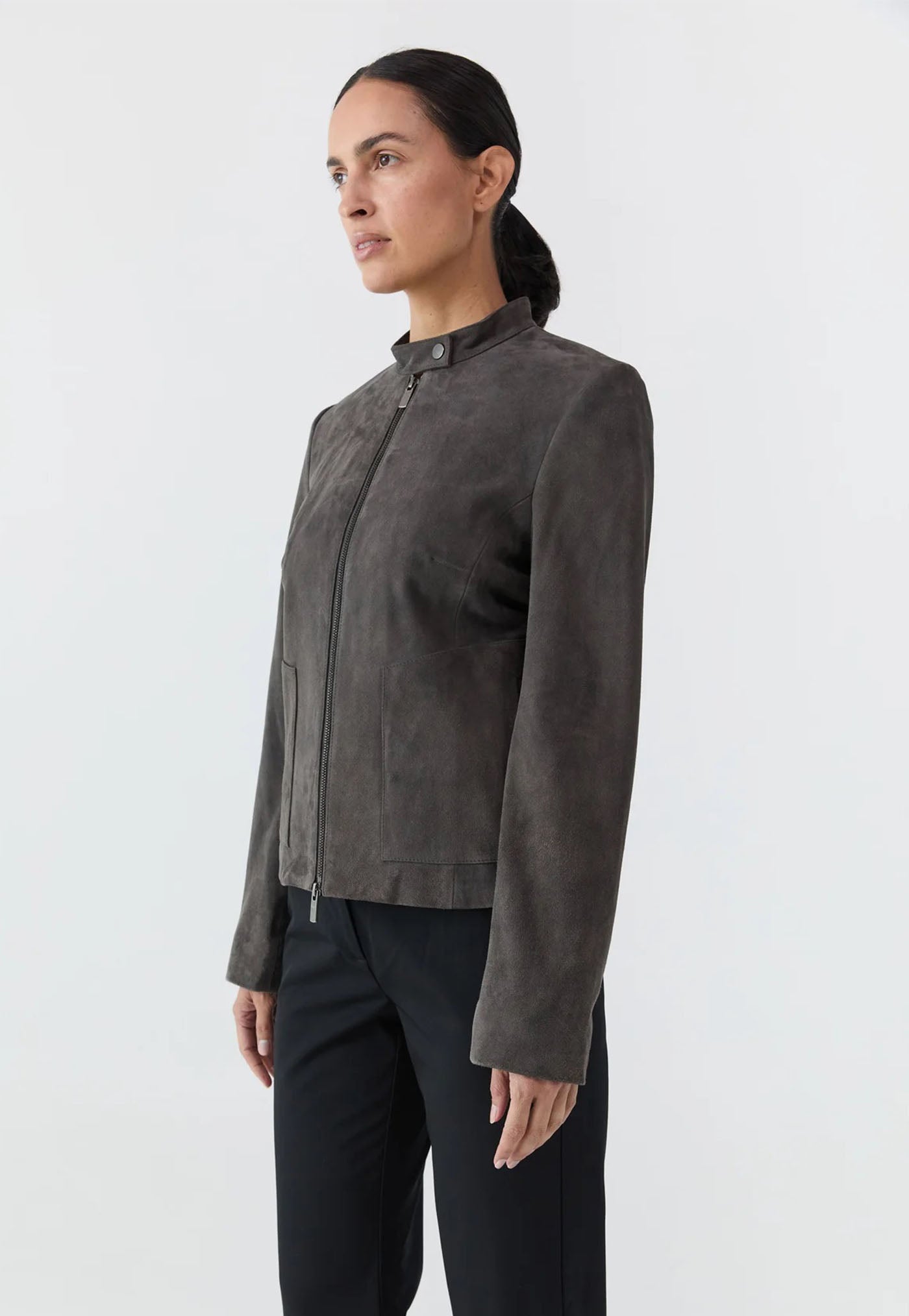 Suede Moto Jacket - Steel