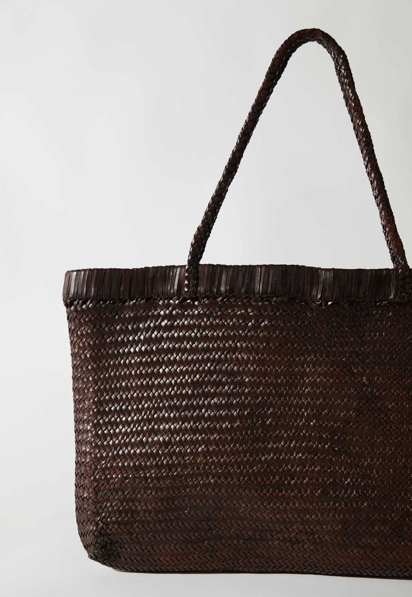 Wide Bagu Woven Tote - Chocolate
