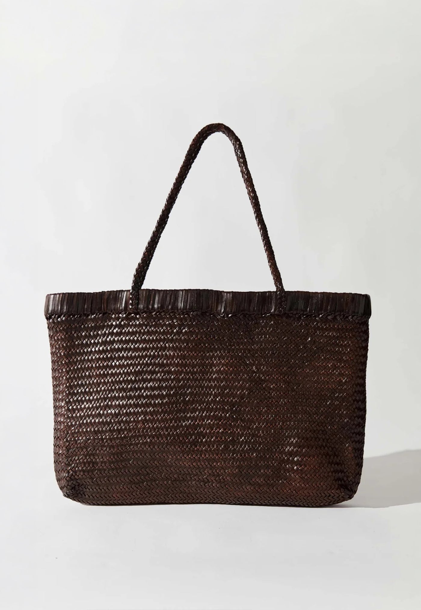 Wide Bagu Woven Tote - Chocolate