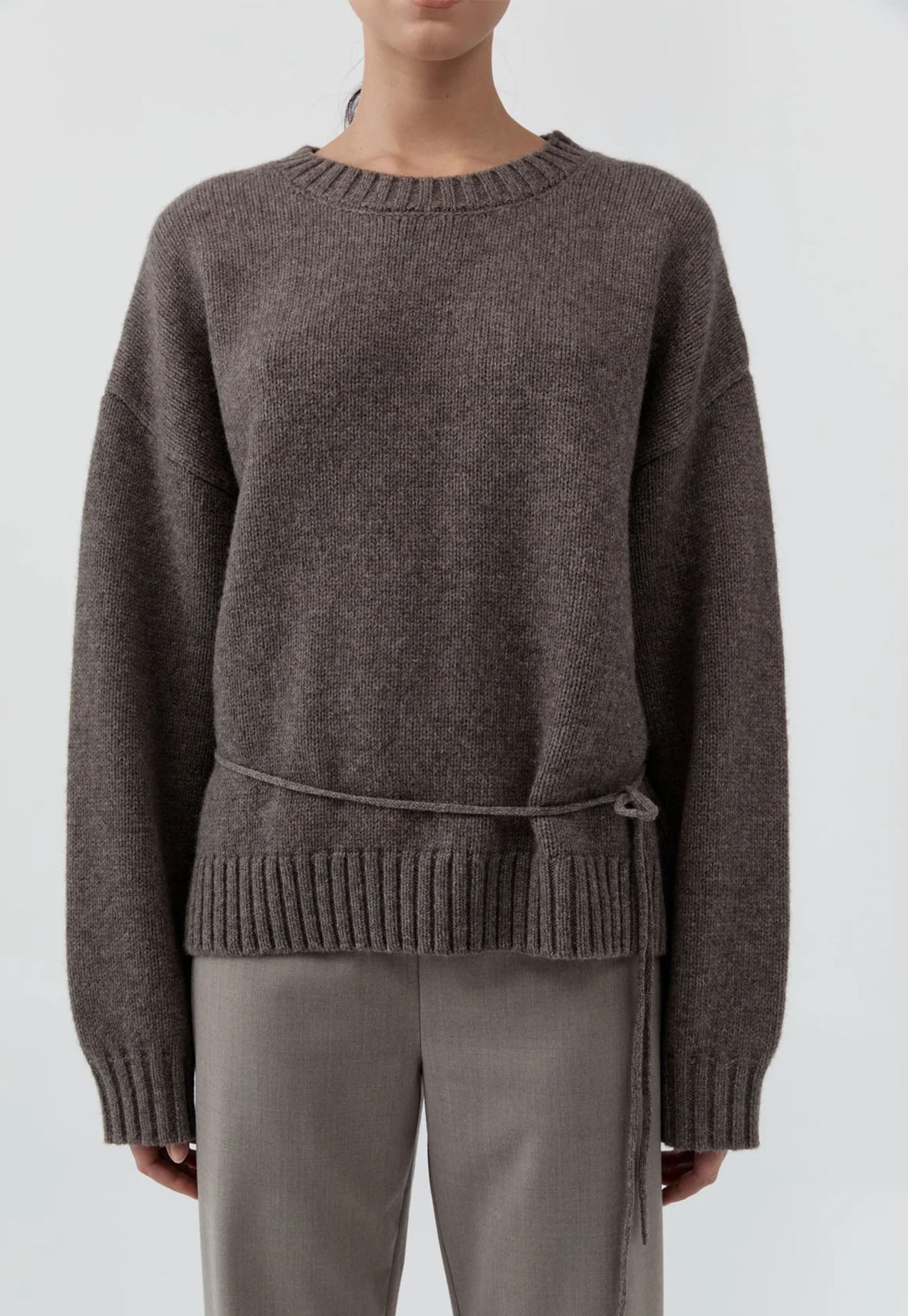 Wool Crew Neck Jumper - Taupe Melange