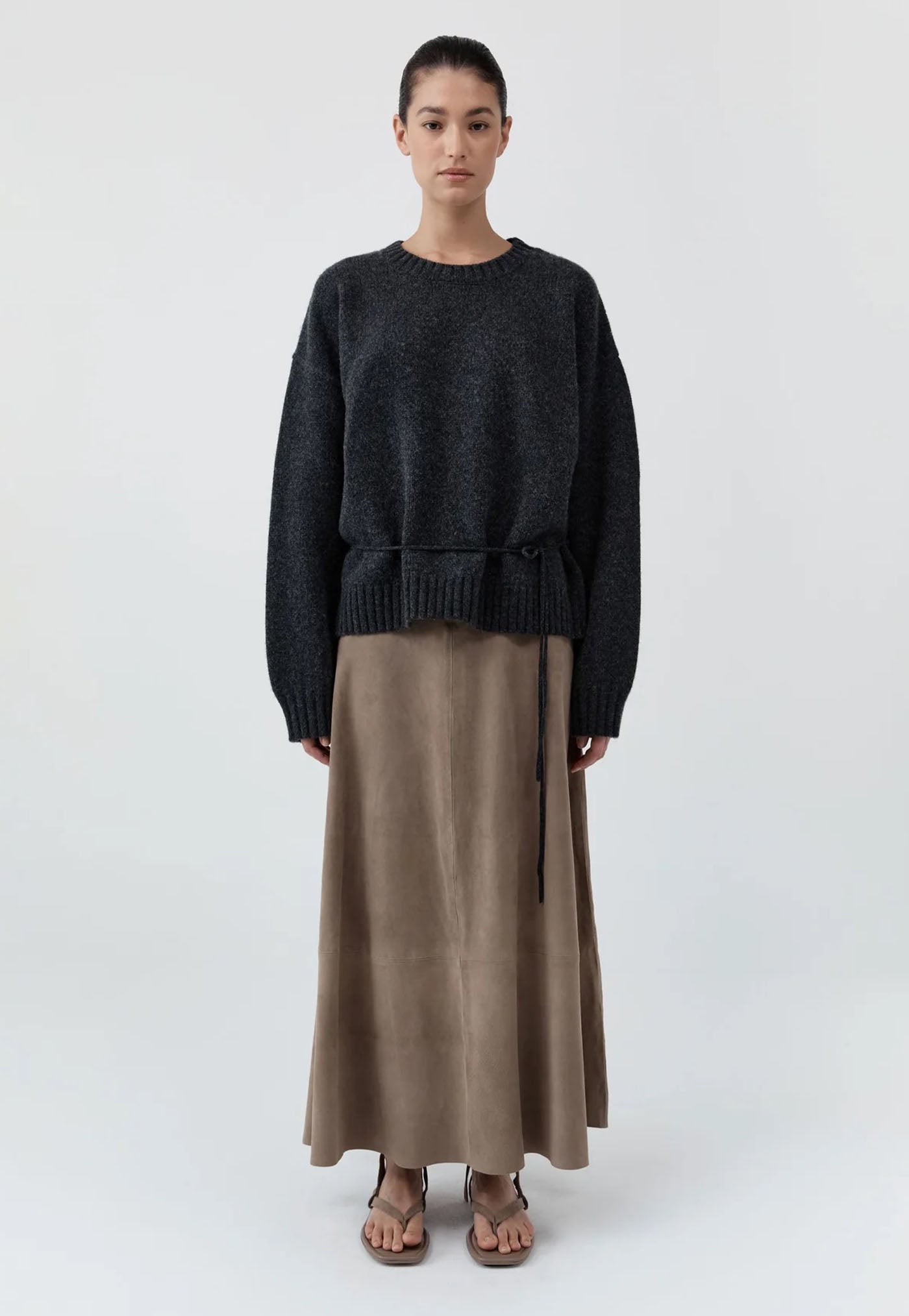 Wool Crew Neck Jumper - Dark Charcoal Melange