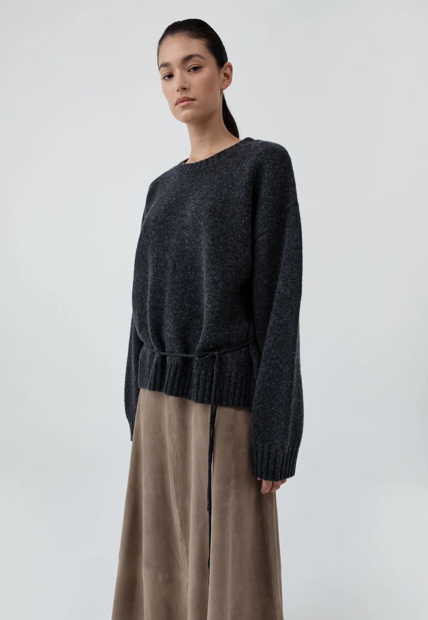 Wool Crew Neck Jumper - Dark Charcoal Melange