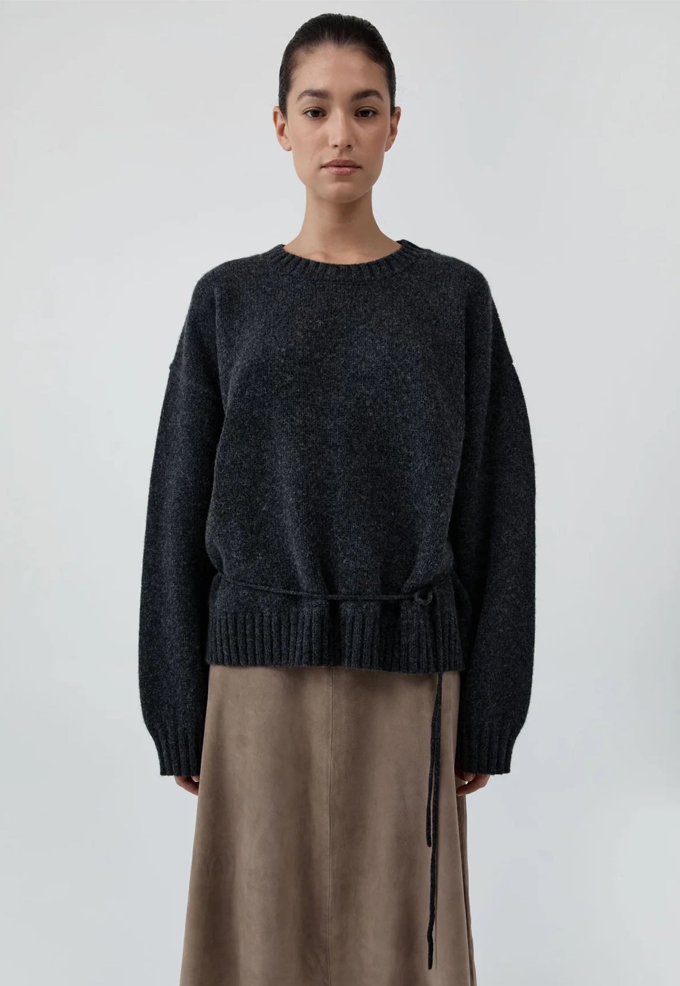 Wool Crew Neck Jumper - Dark Charcoal Melange