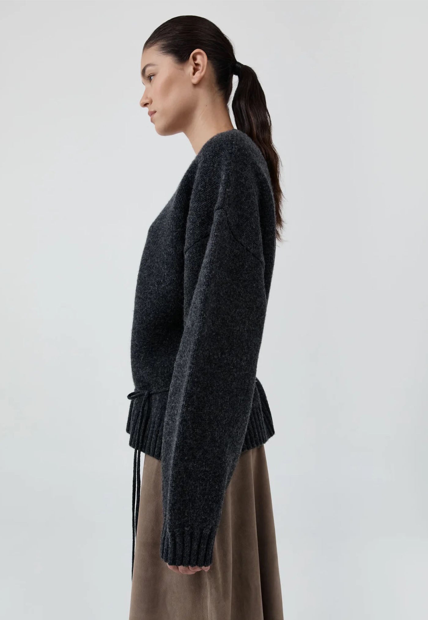 Wool Crew Neck Jumper - Dark Charcoal Melange