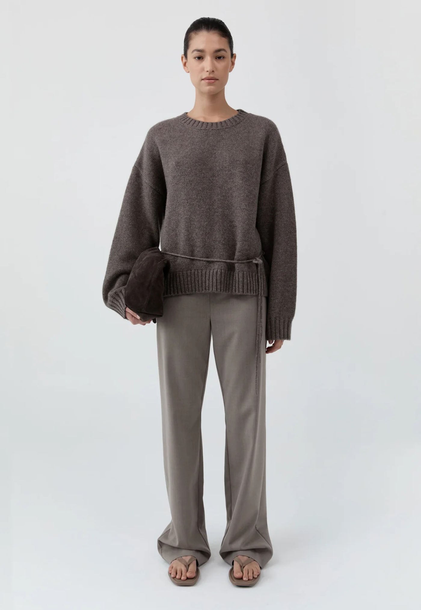 Wool Crew Neck Jumper - Taupe Melange