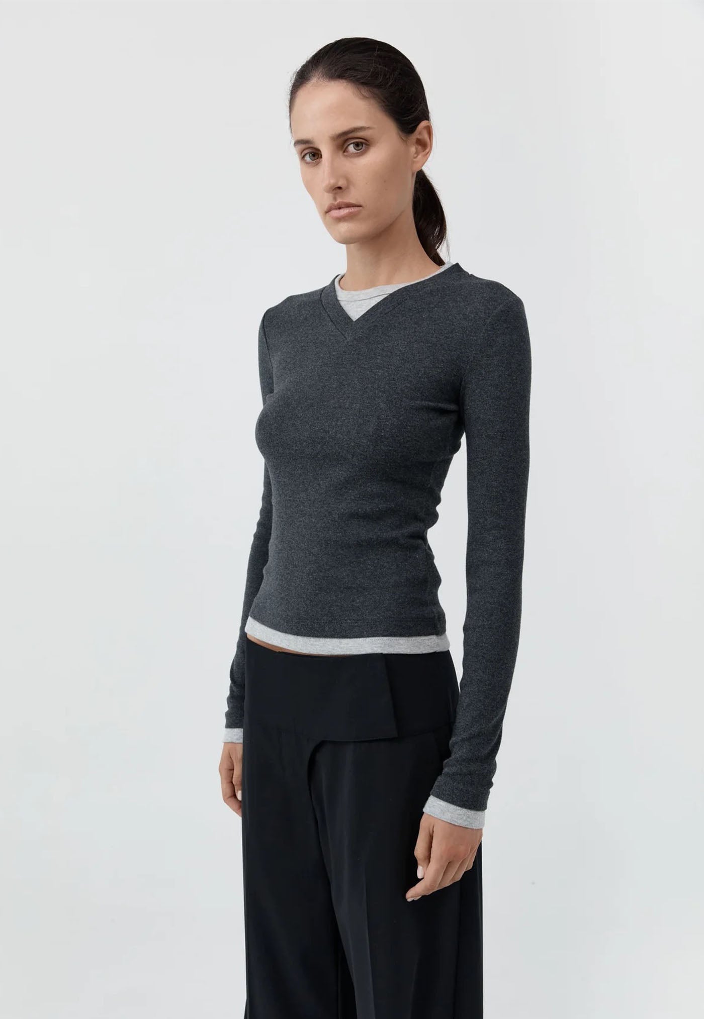 Wool Wide Waistband Pants - Black