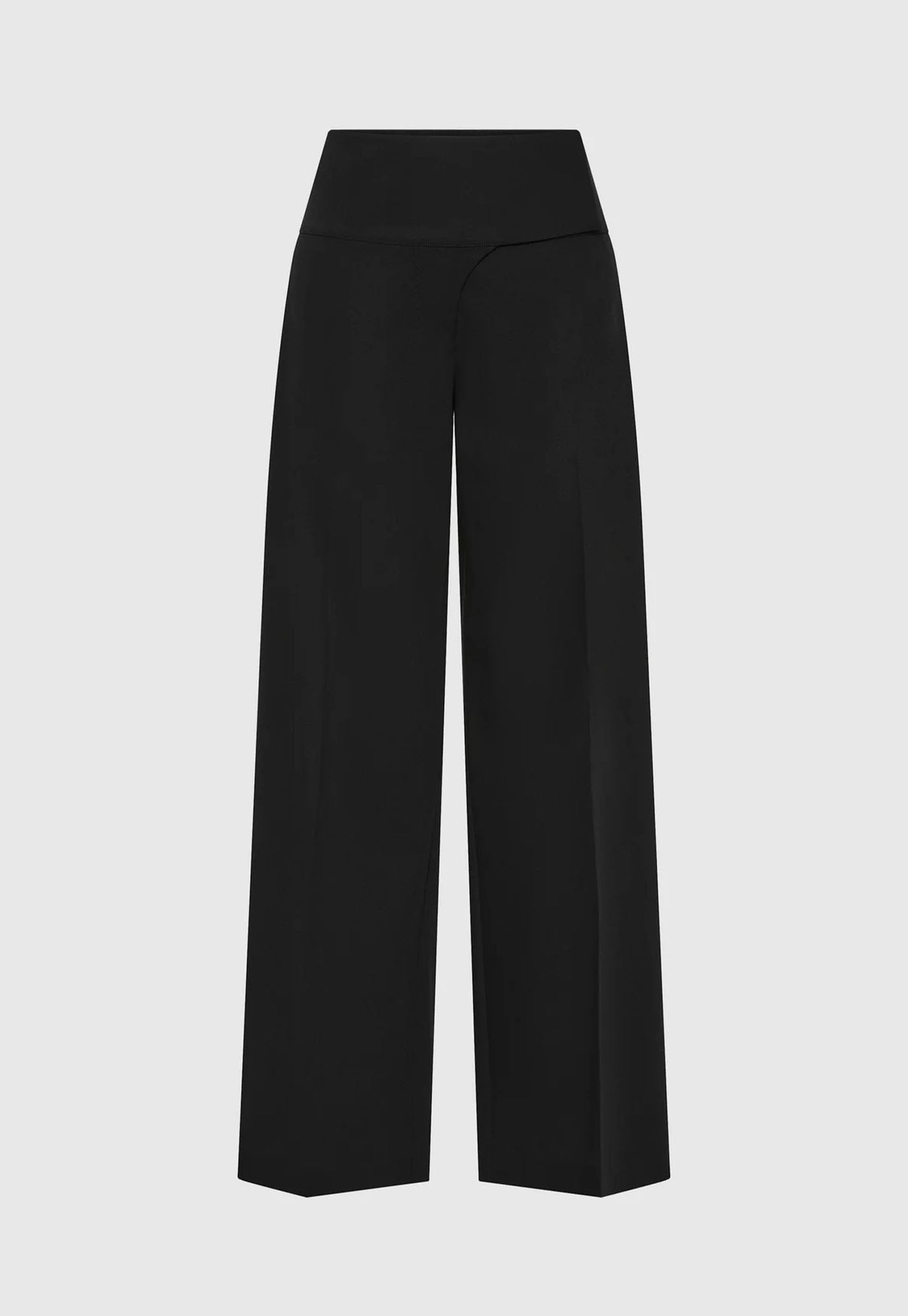 Wool Wide Waistband Pants - Black