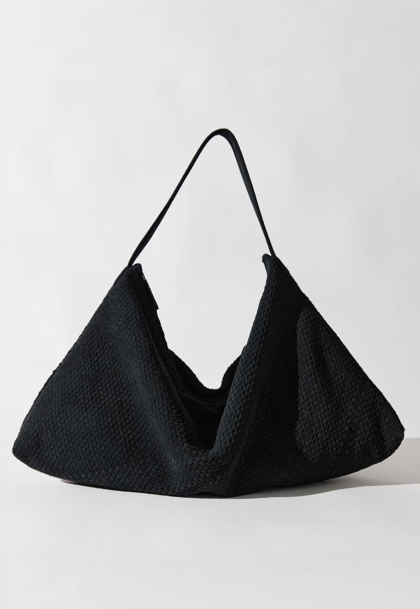 Suede Woven Hobo Bag - Washed Black