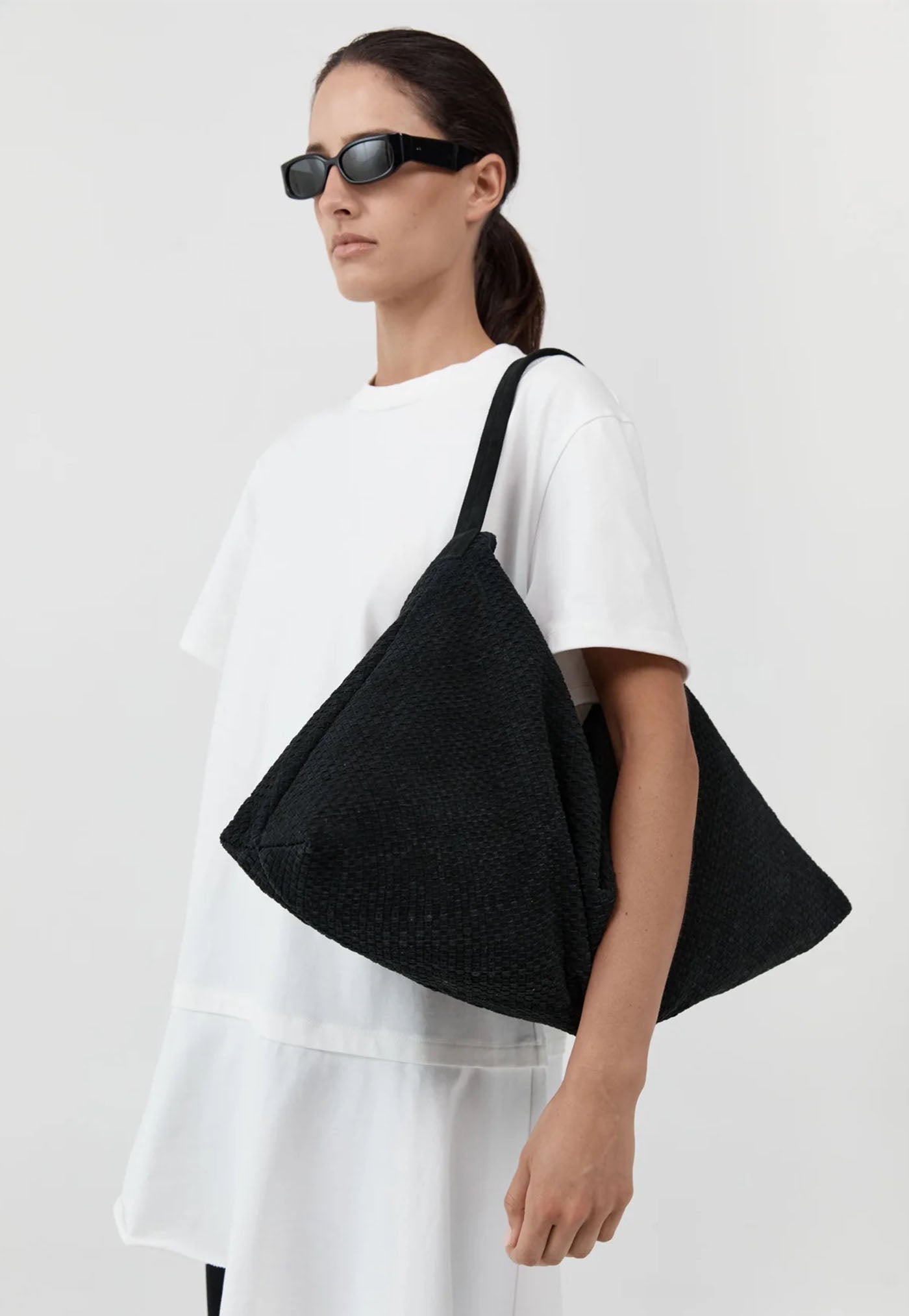 Suede Woven Hobo Bag - Washed Black