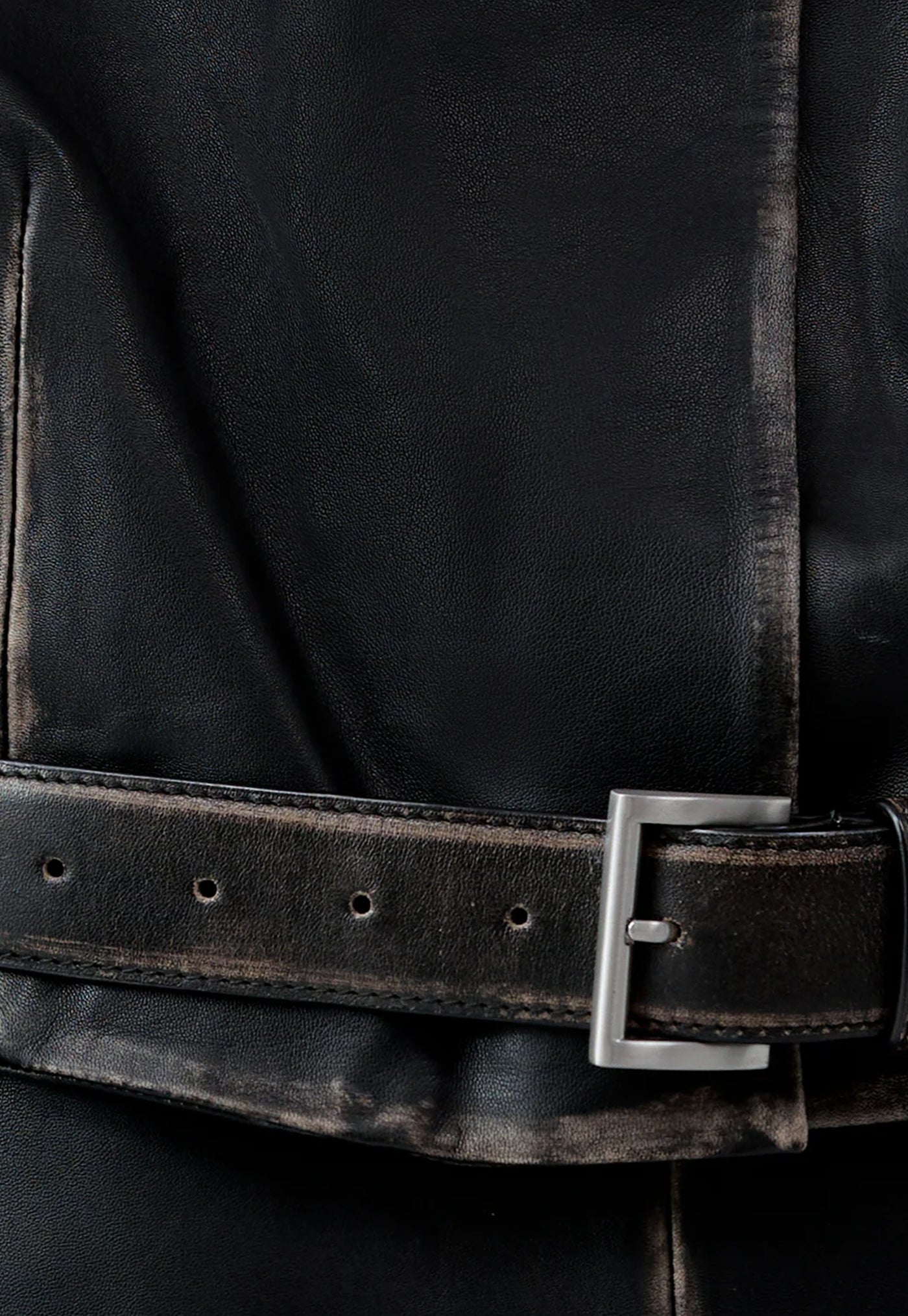 Brushed Leather Belted Jacket - Black