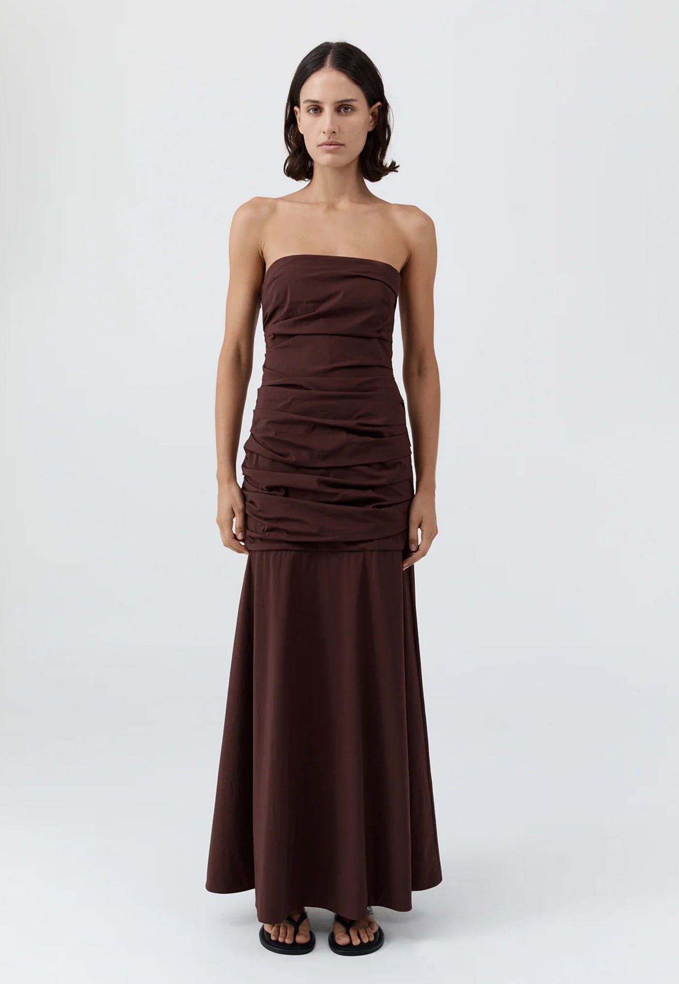 Gathered Strapless Longline Dress - Liqueur