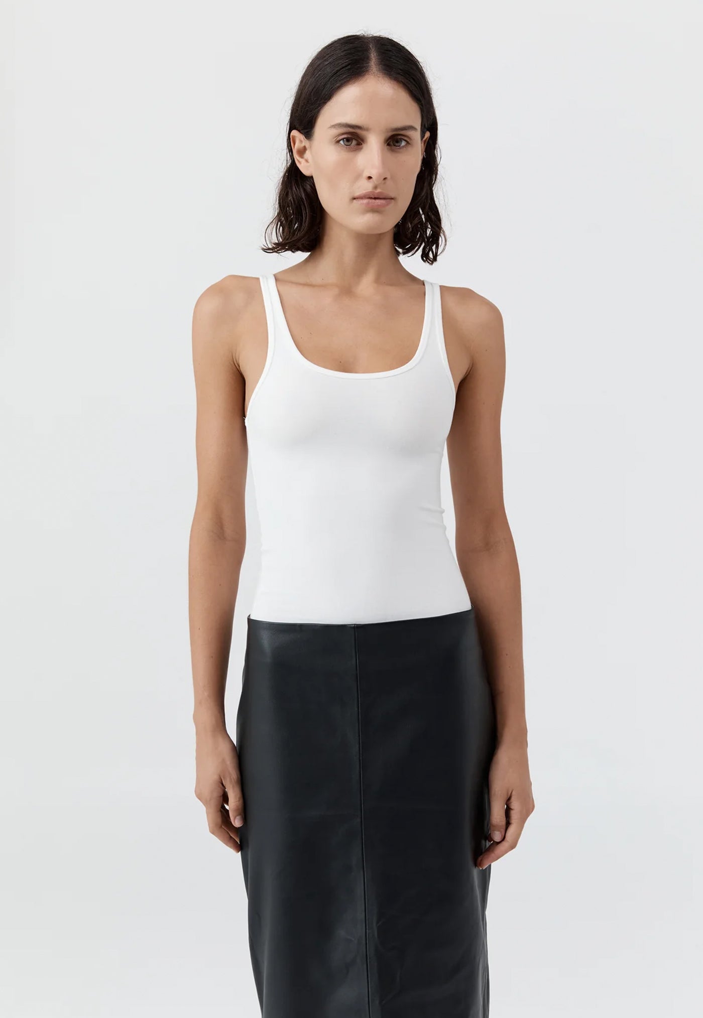 Soft Jersey Slim Scoop Tank - White