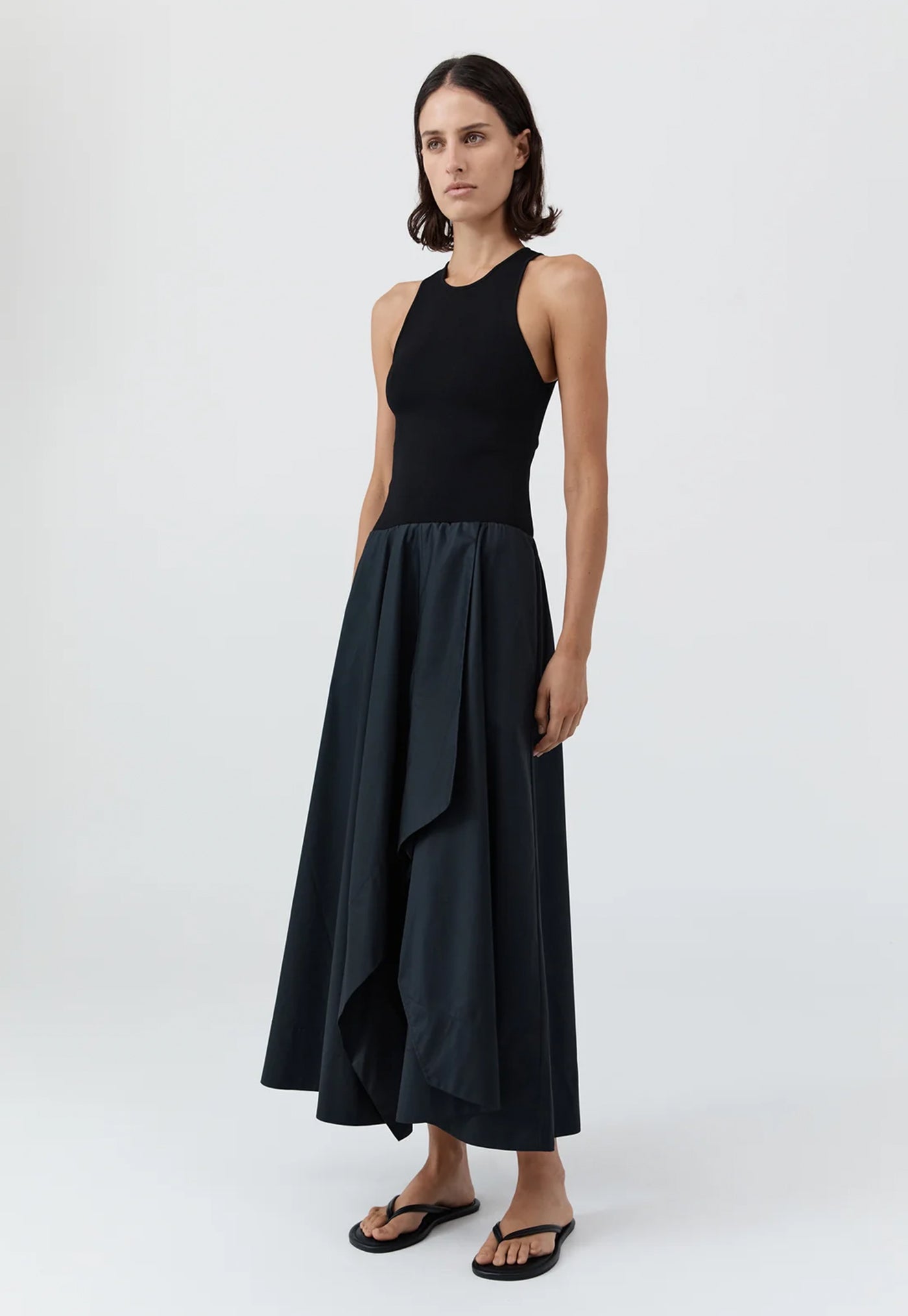 Knit Bodice Asymm Dress - Black