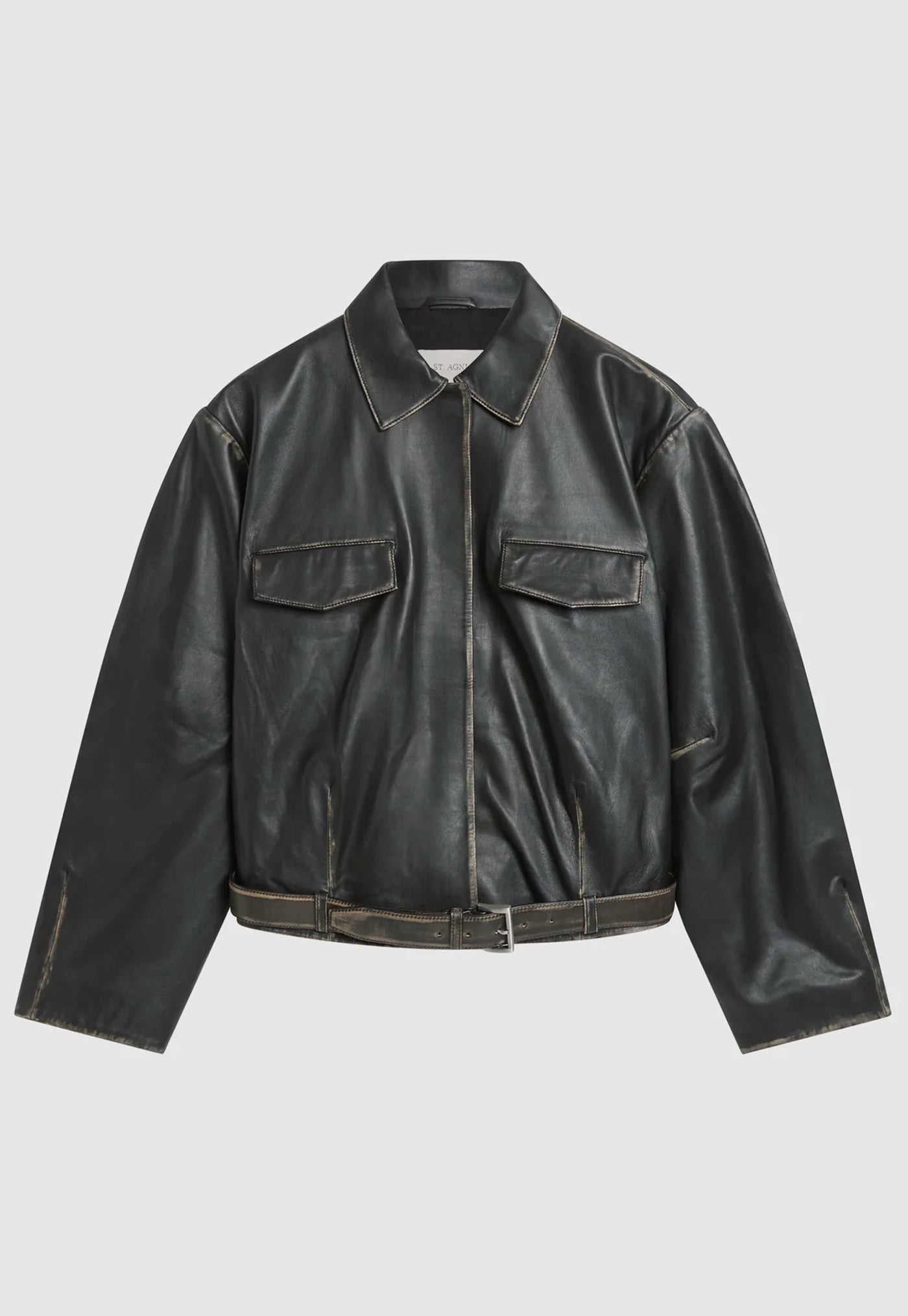 Brushed Leather Belted Jacket - Black