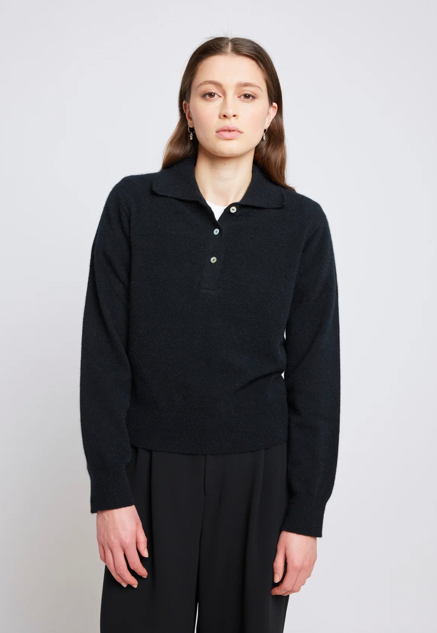 Eliza Long-Sleeved Polo - Black