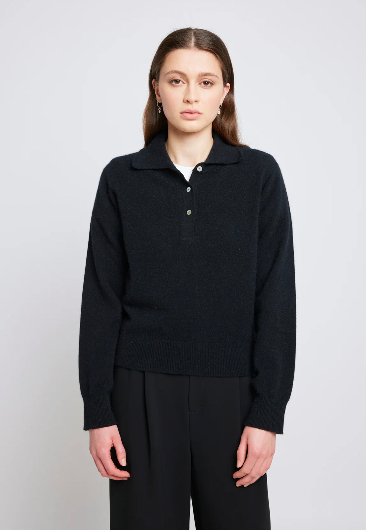 Eliza Long-Sleeved Polo - Black
