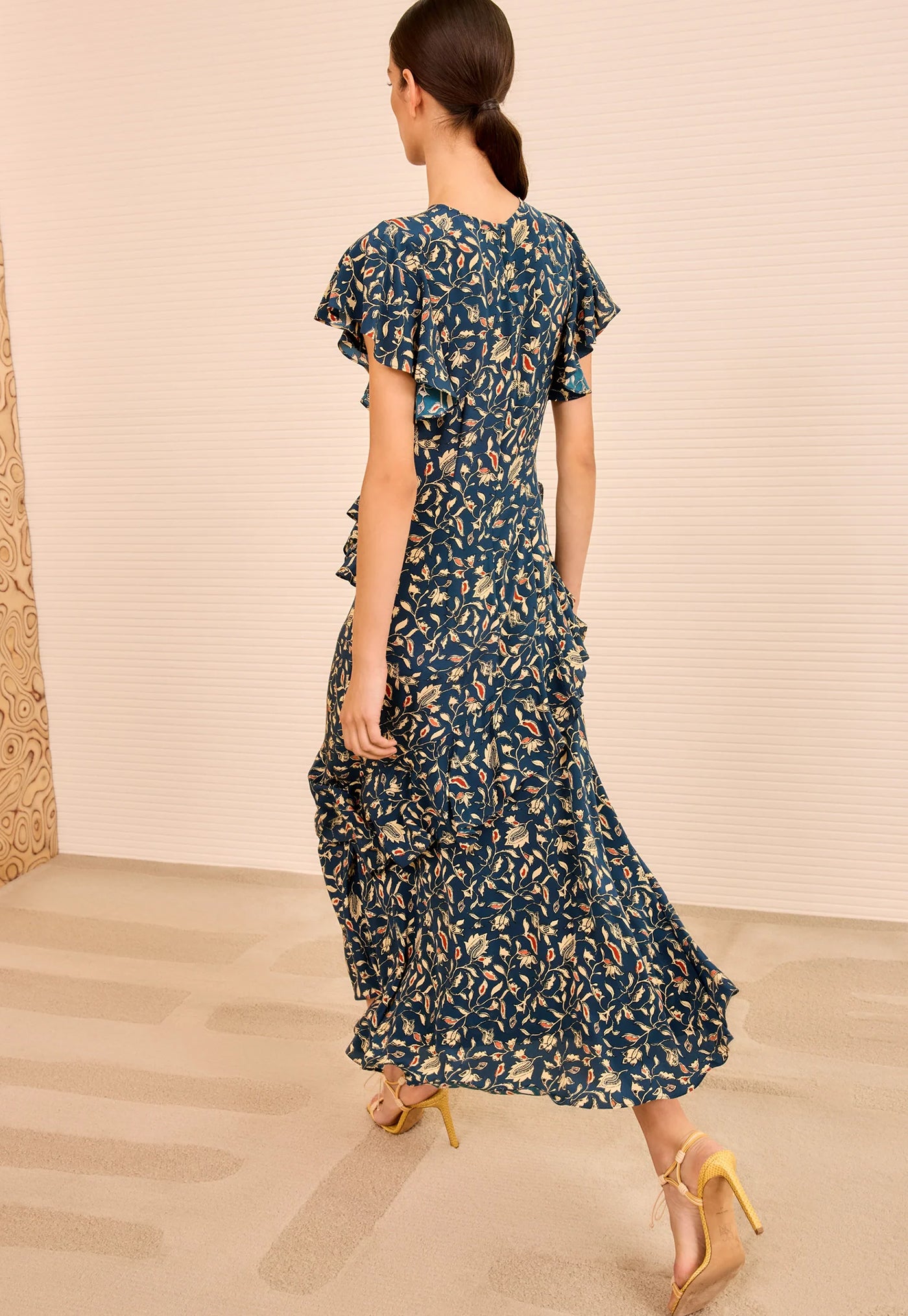 Amaia Cascading Ruffle Midi Dress - Midnight Garden